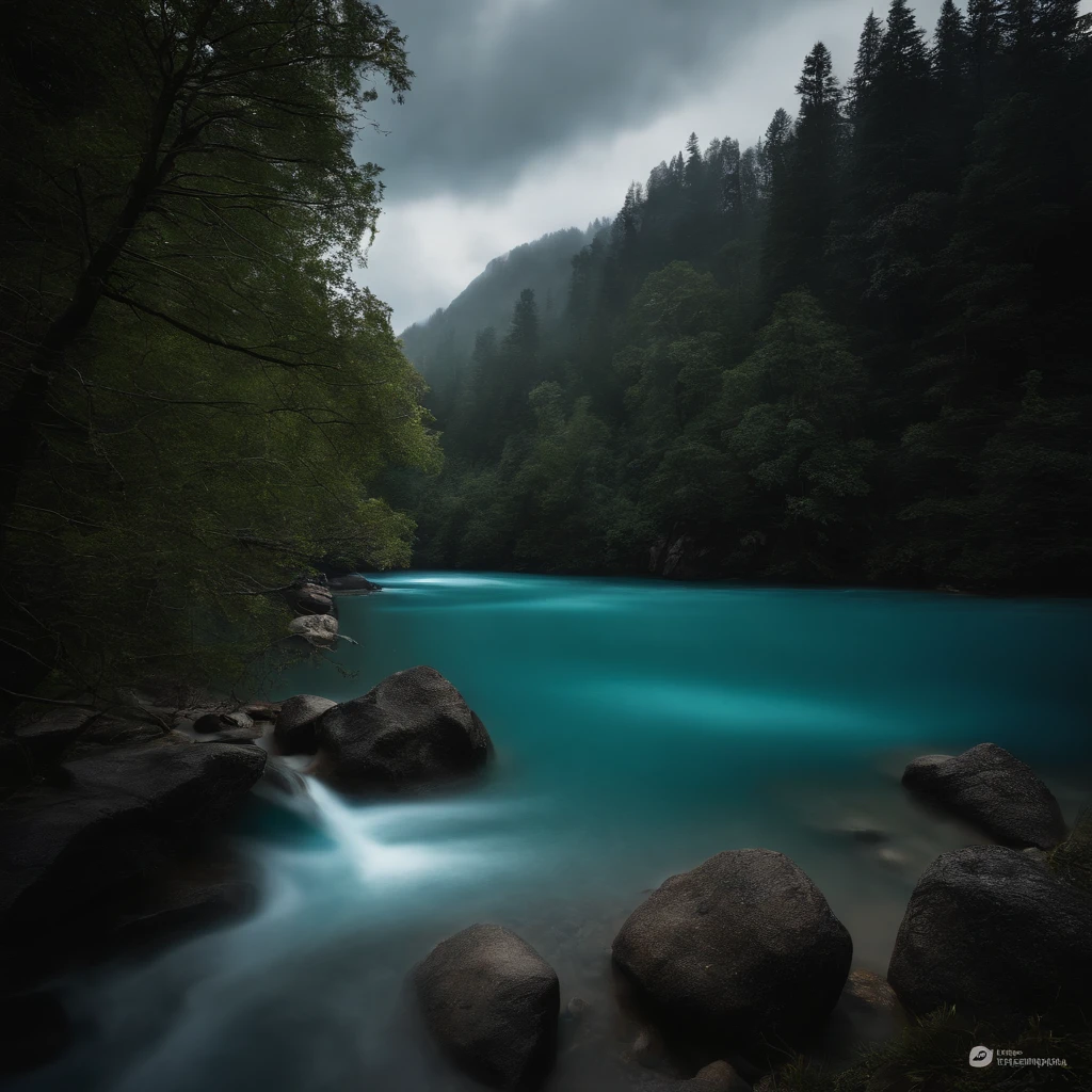 Magnificent view,Forest mountain landscape photography,Nature,It just rained,Bushes in the moonlight,Turquoise blue water,Boulders of various shapes,Alpine cliffs,1 white Phalaenopsis orchid,Minimalist cyan black and white gray tones,foggy sky,Nightmare vision, Dark fantasy plot,Perfect and excellent composition,8K分辨率,the detail,Rain trails,dampness,water stain,very wide angle shot,Jack Guzman's environmental art photography,realisticlying,cinematic compositions,Volumetriclighting,vividness, A detailed, stunning skies, Colorful clouds float,true to life, Pubic area is clear, flawless perfection, Digital SLR, 16k, 1024, 2048, 4096, A detailed, Sharp, best qualtiy, high qulity, absurderes,unmanned background,The is very detailed、Detailed lighting shadows,Trends on ArtStation、iintricate、high detal、dramatics、Midjourney Art(Volumetriclighting:1.2)hdr shot。(Faraway view,Super deep view,ultra-wide-angle,Microfocal length lens:1.2)(realisticlying:1.4)tmasterpiece、high high quality、Beautiful photography、globalillumination、