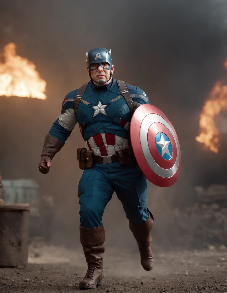 (Professional 3D rendering:1.3) de (Realistic:1.3) Foto of fat obesity captain america, full body
