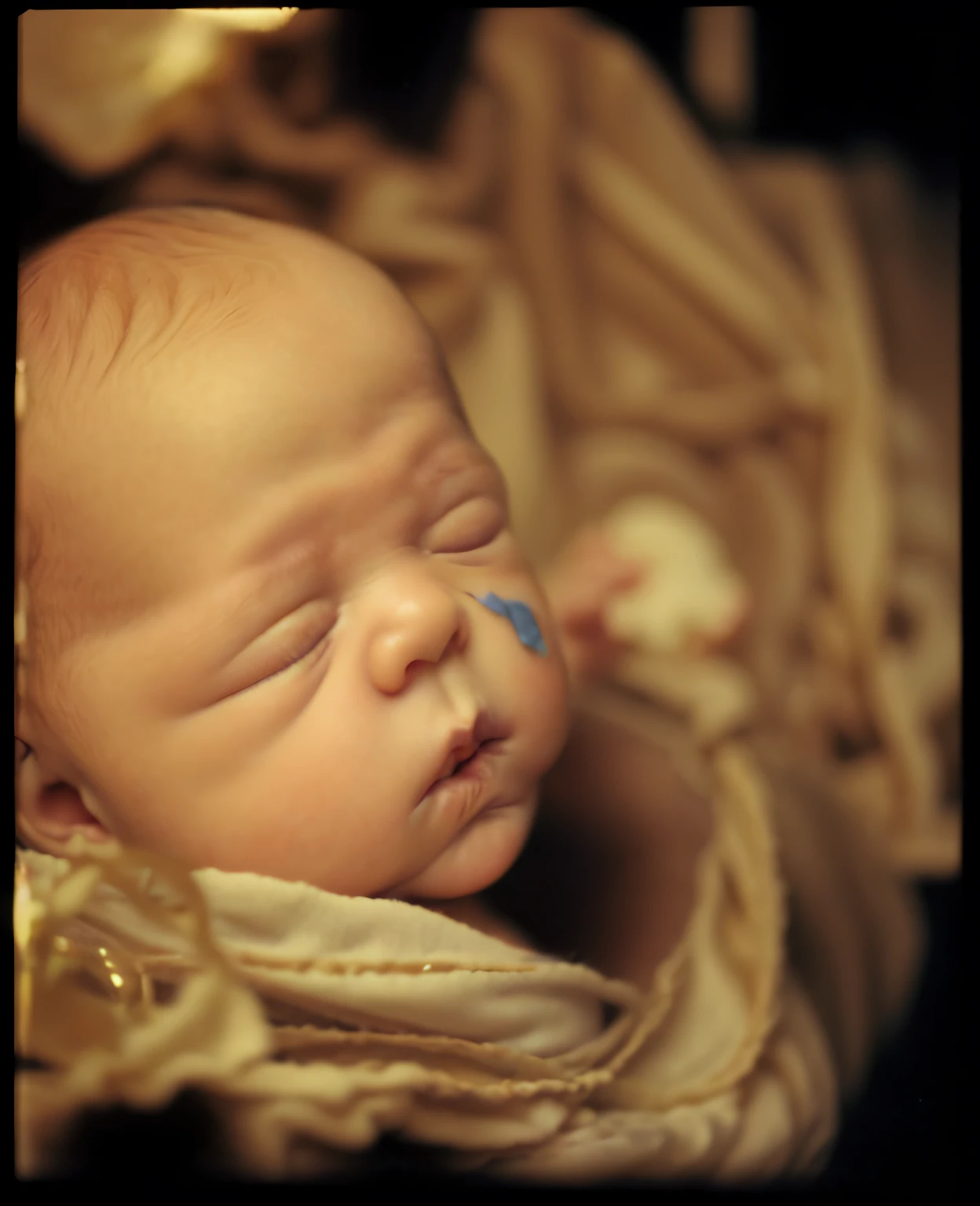 ((((Baby photos))))extremely high quality scan，1200 DPI scan，A high resolution，detailed scan，tmasterpiece，8K works，k hd，A cute baby，Delicate facial features，（One-year-old infants），Real interior，Delicate skin texture，The light is focused on the face，With his eyes closed