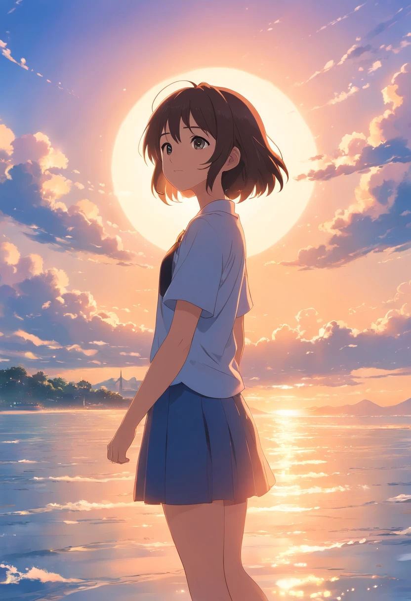 masterpiece、top-quality、Movie stills、1girl in、Seagirl、floating in sky、a closeup、发光、Happiness、Warm and soft lighting、the morning sun、(Spark:0.7)