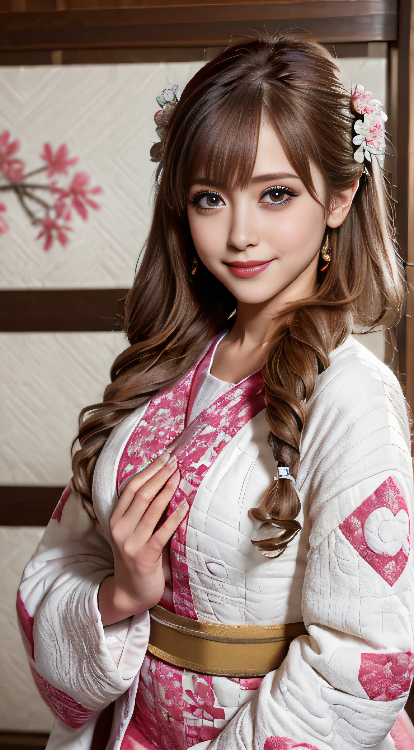 (extra detailed body、extra detailed face、best qualtiy:1.2)、femele、looking at the viewers、(Japan festive clothes、Wrapping around the chest、a smile、Up Hairstyles、Half quilt)、(Mikoshi)