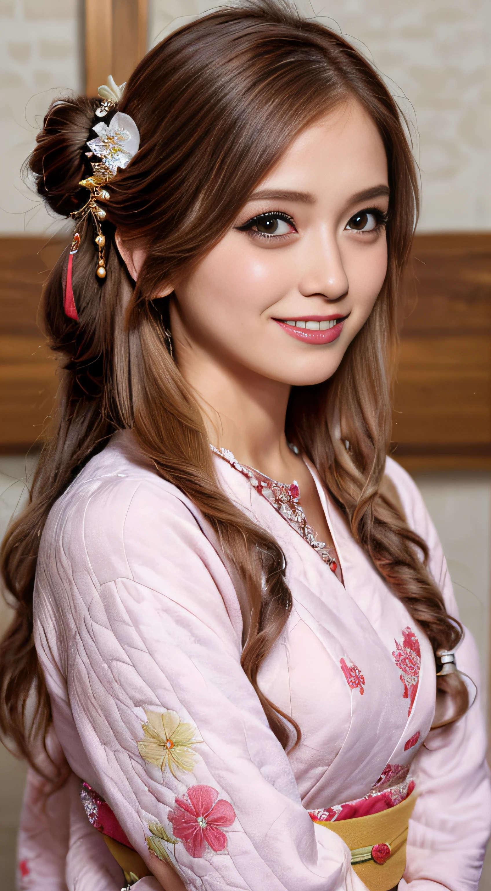 (extra detailed body、extra detailed face、best qualtiy:1.2)、femele、looking at the viewers、(Japan festive clothes、Wrapping around the chest、a smile、Up Hairstyles、Half quilt)、(Mikoshi)
