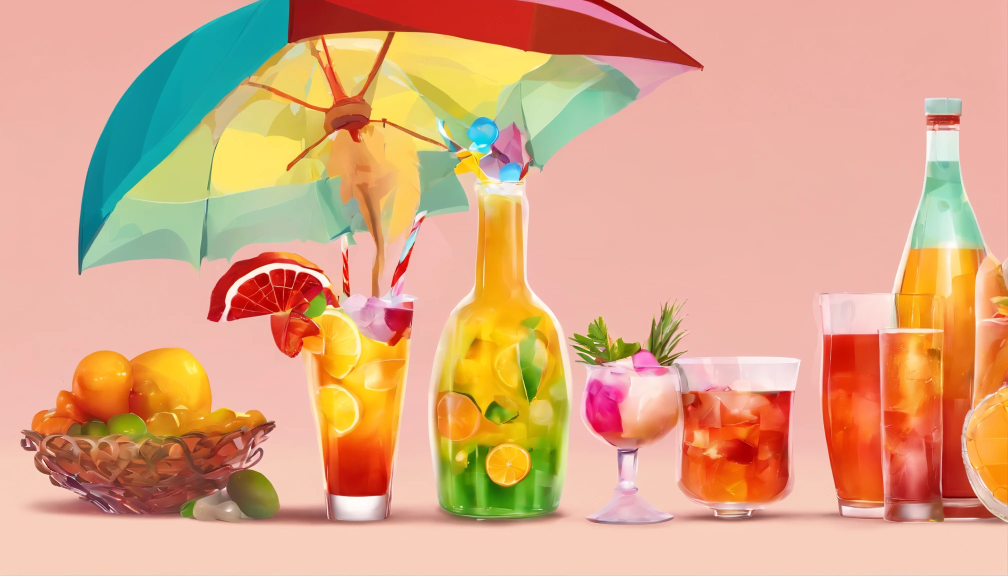 (best quality,highres),(colorful,vibrant,humorous) illustrations of (various,varied) (alcoholic,non-alcoholic) (beverages,drinks).(colorful glasses and bottles),(a bartender),(a bartender with drinks),(a bartender with creative cocktails),(cocktails),(beautiful detailed drinks),(exotic cocktails),(tropical cocktails),(fancy cocktails),(colorful cocktails),(cocktails with umbrellas),(cocktails with fruits),(cocktails with flowers),(cocktails with garnishes),(artistic glassware),(creative beverage presentation),(refreshing mocktails),(a mixologist crafting drinks),(a mixologist creating artistic beverages),(a mixologist shaking drinks),(a mixologist pouring drinks),(a mixologist adding garnishes),(sparkling beverages),(fizzy drinks),(carbonated drinks),(drinks with bubbles),(effervescent beverages),(juicy drinks),(fruity drinks),(tropical fruits in drinks),(flavored drinks with infusions),(a variety of flavored syrups),(a variety of ingredients),(a variety of herbs and spices),(a variety of garnishes),(delicious smoothies),(creamy milkshakes),(icy sl