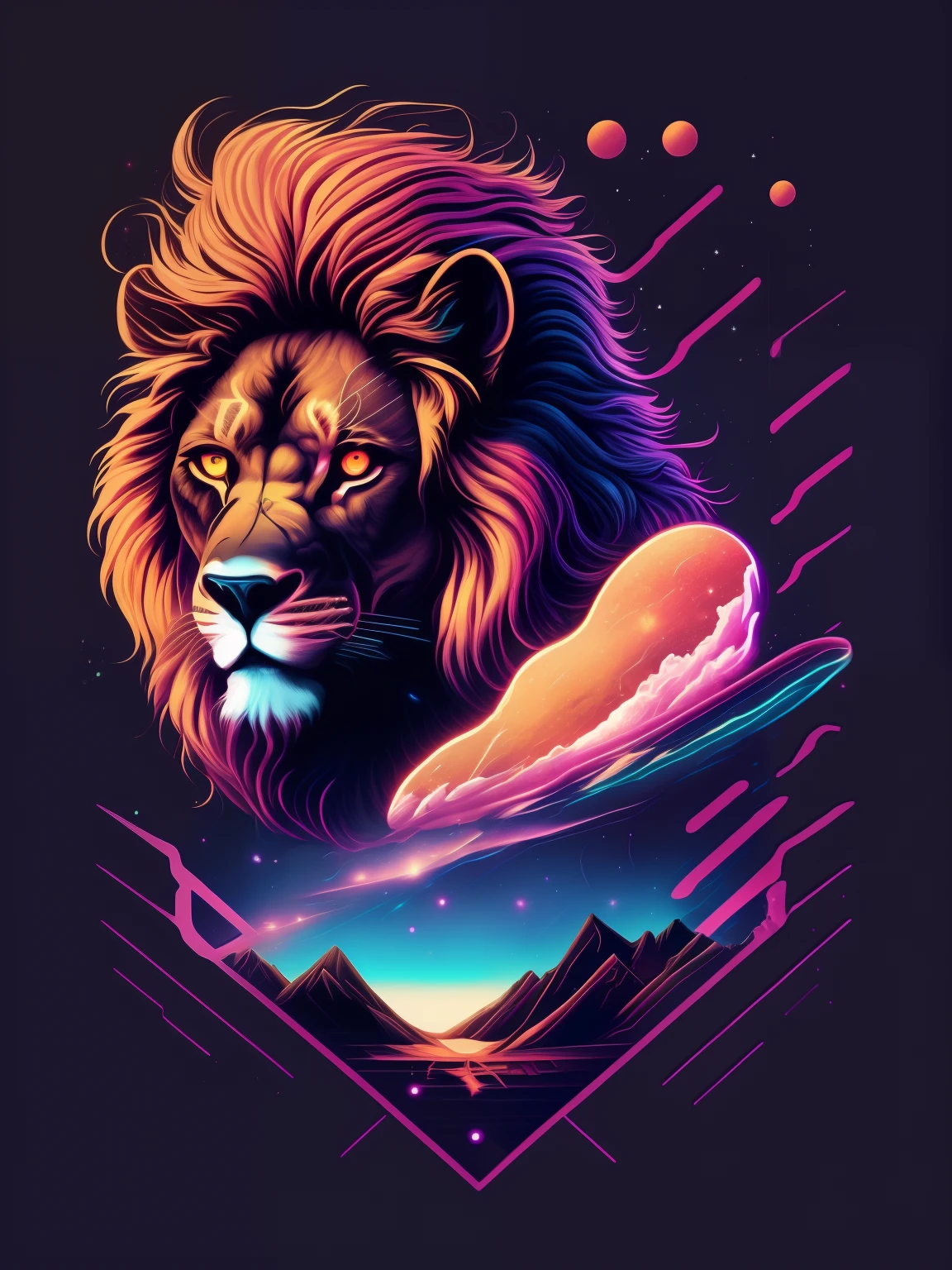 Galactic Lion, vectorial, 4k, detallado, arte en camisetas