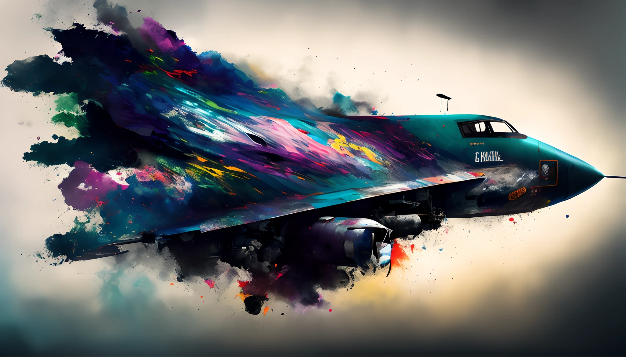 Aerosol paint,Painting of a jet train,Colorful paint splashes out, abstract high quality, Beautiful art UHD 4 K, Digital Art 4 K, Digital Art 4K, 4k highly detailed digital art, surrealistic digital artwork, Digital artwork 4 K, digital art 4k unsettling, Abstract surrealism, Arte digital colorida, Arte digital colorida, artsation 4 k