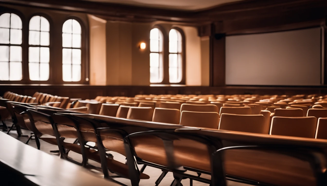 Empty lecture hall board view
