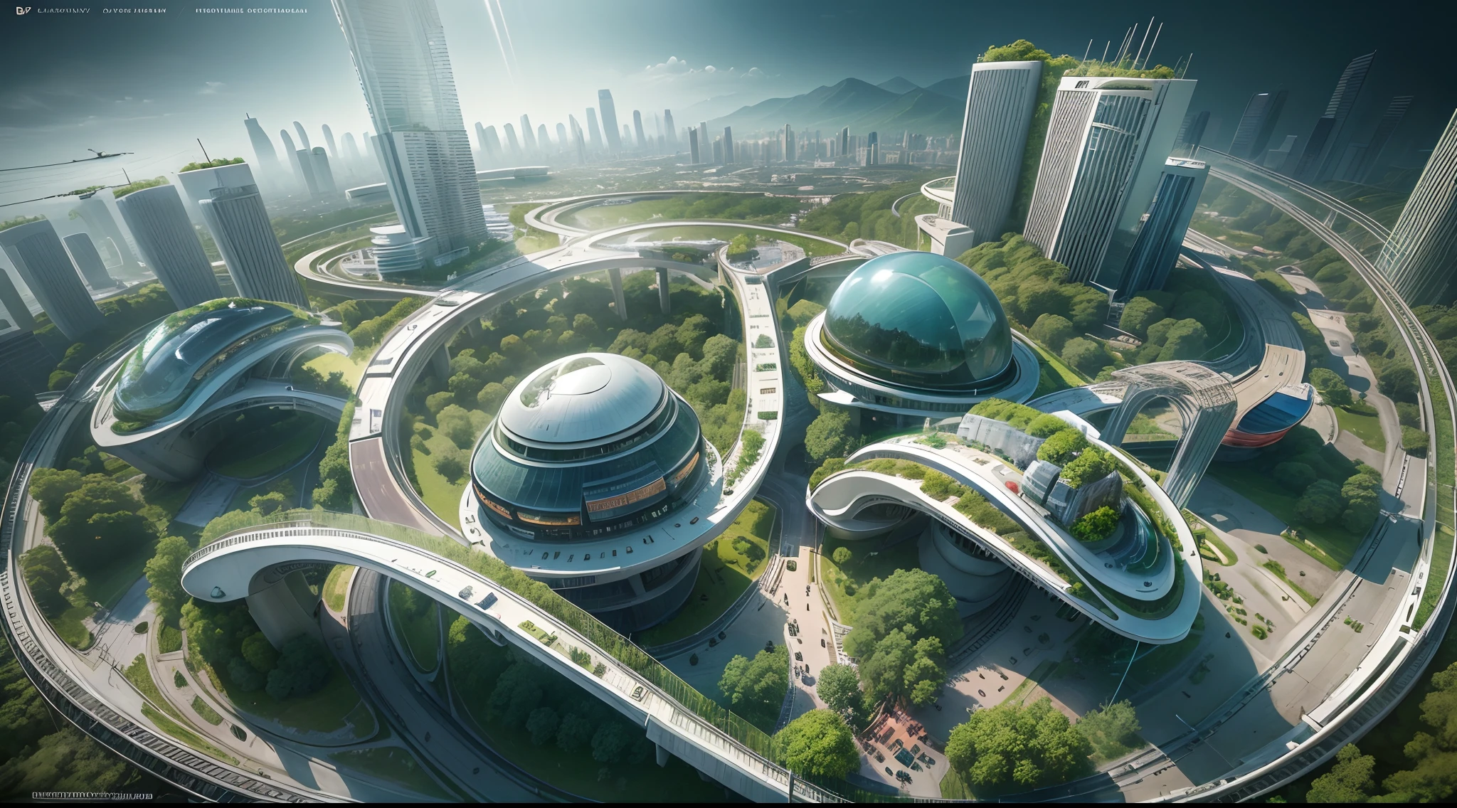 (Best quality,4K,8K,A high resolution,Masterpiece:1.2),Ultra-detailed,(Realistic,Photorealistic,photo-realistic:1.37),Wide-angle lens, Futuristic city, Smart Forest City, Smart cityscape,Mayan heritage, The interaction of nature and the divine world, An organic fusion of nature and urban elements, Streets of the future, Modern age city, planties, The vegetation is intertwined with the urban landscape, Harmonious synthesis, Futuristic architecture, Advanced technology, Lush greenery, futuristic skyscrapers, Vibrant colors, Nature-inspired design, Intelligent infrastructure, sustainable development, clean energy, Advanced transportation system, Floating garden, High-tech architecture, Connected ecosystem, Urban biodiversity, High-tech urban planning, Intelligent lighting system, Lively atmosphere, Futuristic mode of transportation (flying cars, Maglev train), aerial walkways, Transparent dome, Innovative urban agriculture, Vertical garden, holographic displays, Augmented reality integration, futuristic fashion, High-tech gadgets, Multicultural influence, Bustling city life