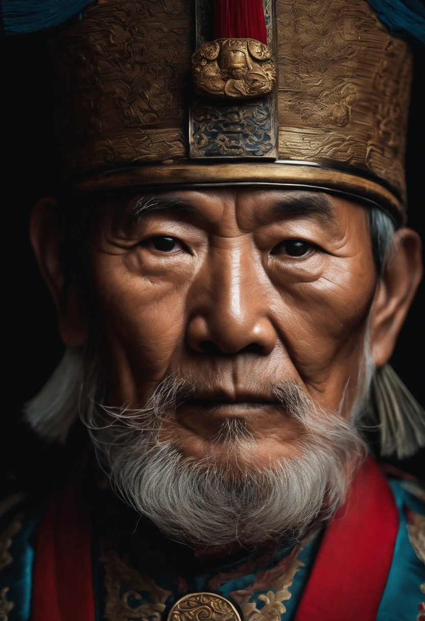 Old Chinese warrior face portrait