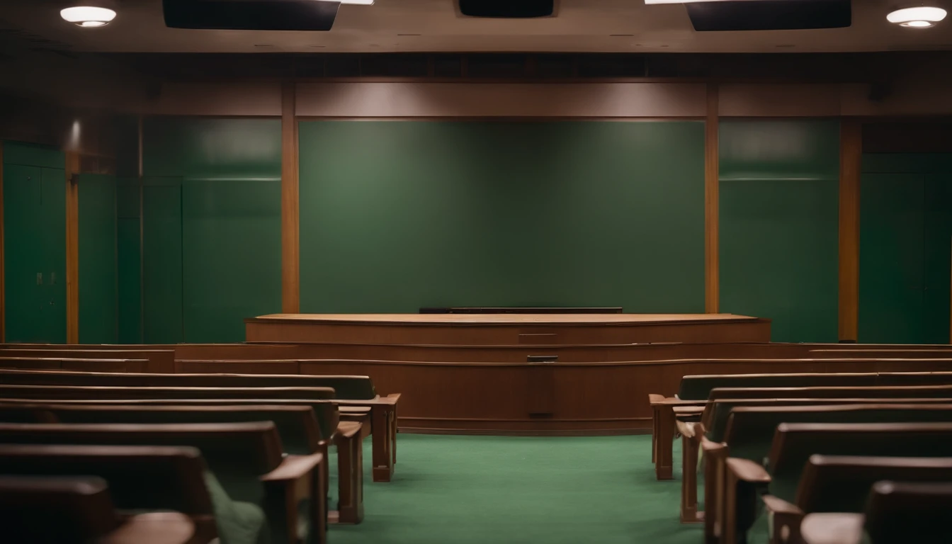 A view of the green board of an empty lecture hall on the front table of a wad of money