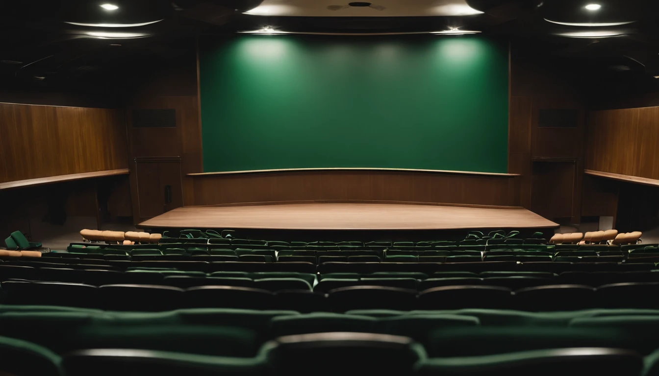 A view of the green board of an empty lecture hall on the front table of a wad of money