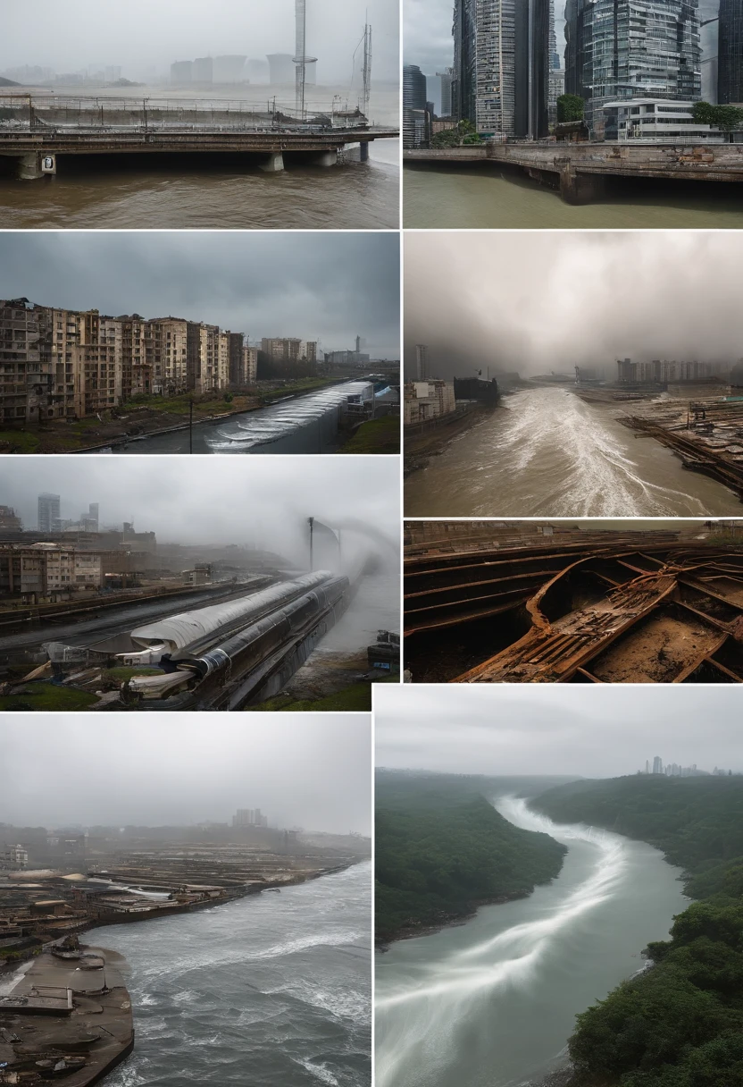Underground water pipes,Industrial pollution,Sewage discharge,Waterspout,tidal waves,Tornado,typhoon,swell sea,Armageddon,Greatwave,废墟,disrupt,,lakes,high level of water,Bottomless,The run-down city creates a cinematic apocalyptic cityscape