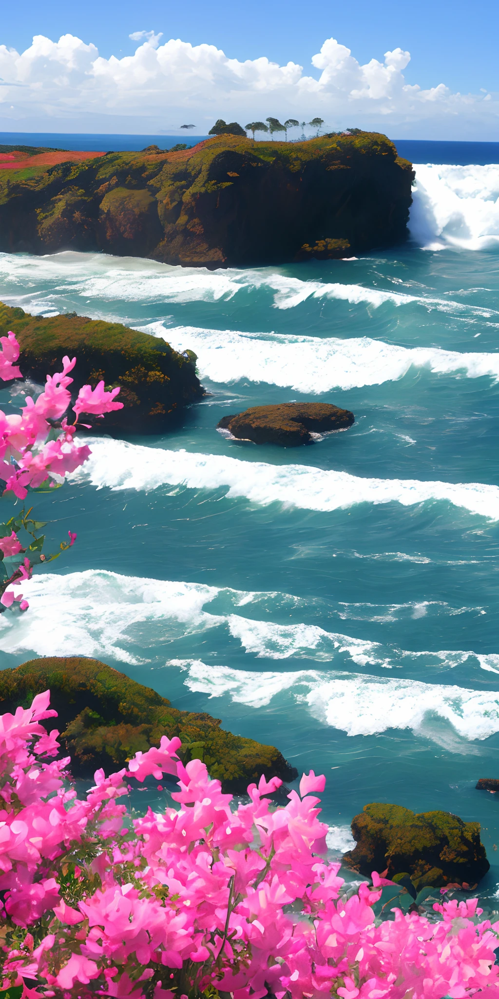 ondas do oceano, ocaso, arbusto, heaven pink, Flor,