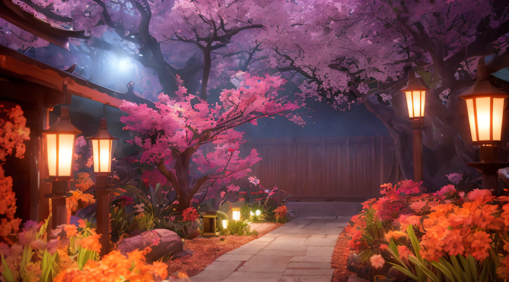 Samurai, oni evil mask, landscape, nature, of a dense jungle filled with exotic plants, sakura tree, beautiful lighting, masterpiece, best quality, highres, UHD, depth of field, 4k, RTX, HDR), hyper realistic, 8k UHD, DSLR, high quality, Cinematic light, Amazing, ray tracing, RAW photo, real, atmospheric light refracti, UHD, depth of field, 4k, RTX, HDR, hyper realistic, 8k UHD, DSLR, high quality, Cinematic light, Amazing, ray trace, realistic, photo-realistic,
