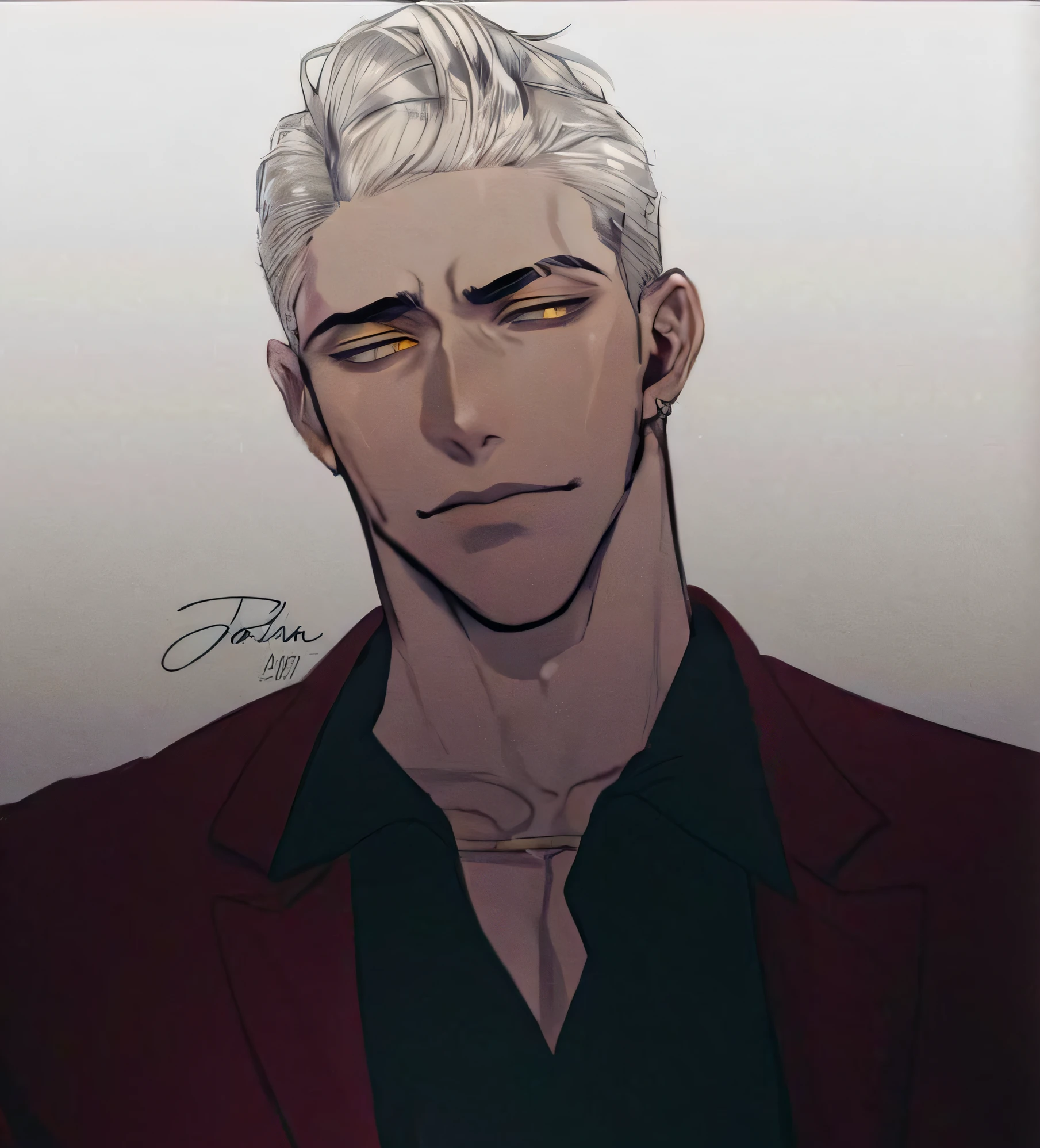 a close up of a man with a red jacket and yellow eyes, son of sparda, handsome guy in demon slayer art, johan liebert mixed with dante, high quality fanart, anime handsome man, anime portrait of a handsome man, blonde boy with yellow eyes, highly detailed exquisite fanart, handsome saitama, johan liebert mixed with alucard