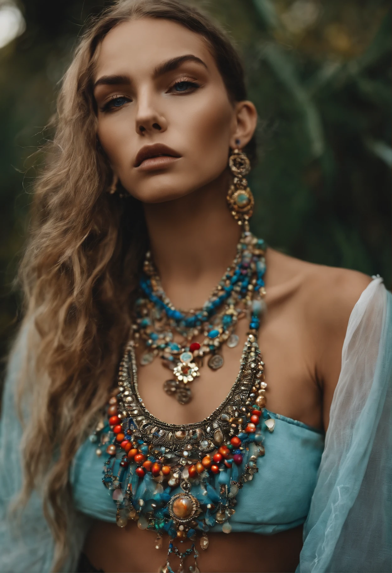 Wacky fashion、Big piercings、a necklace、Hippie style