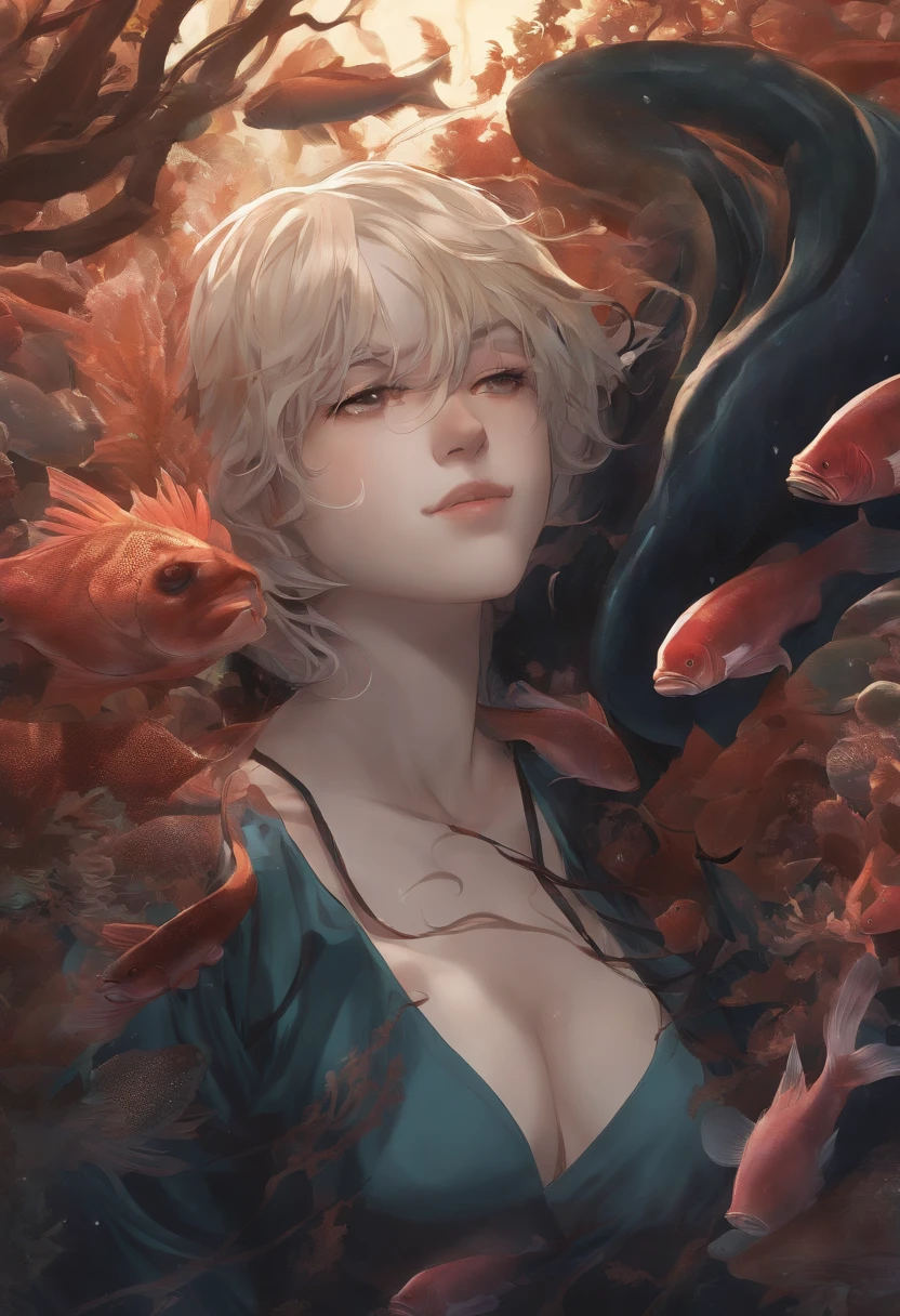 anime big breast, Symbiote organisms between humans and fish,Melancholic boy
