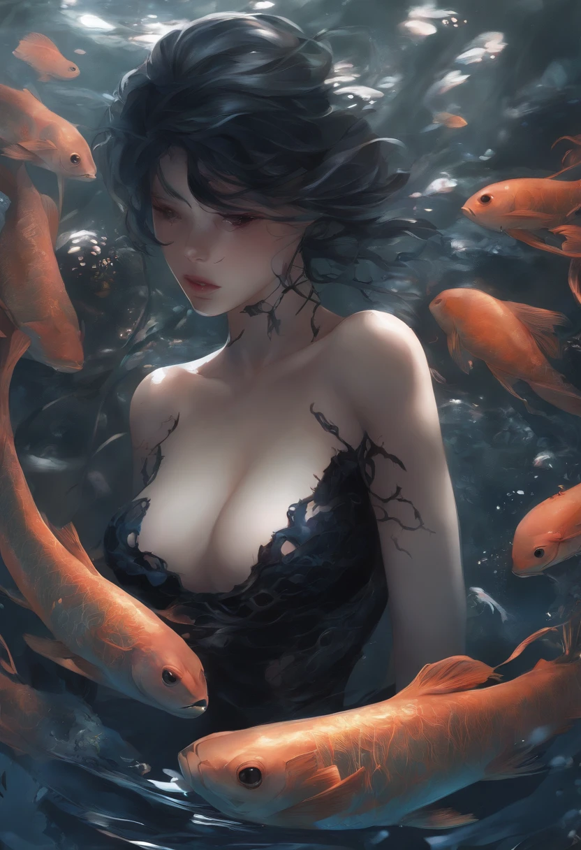 anime big breast, Symbiote organisms between humans and fish，Melancholic boy