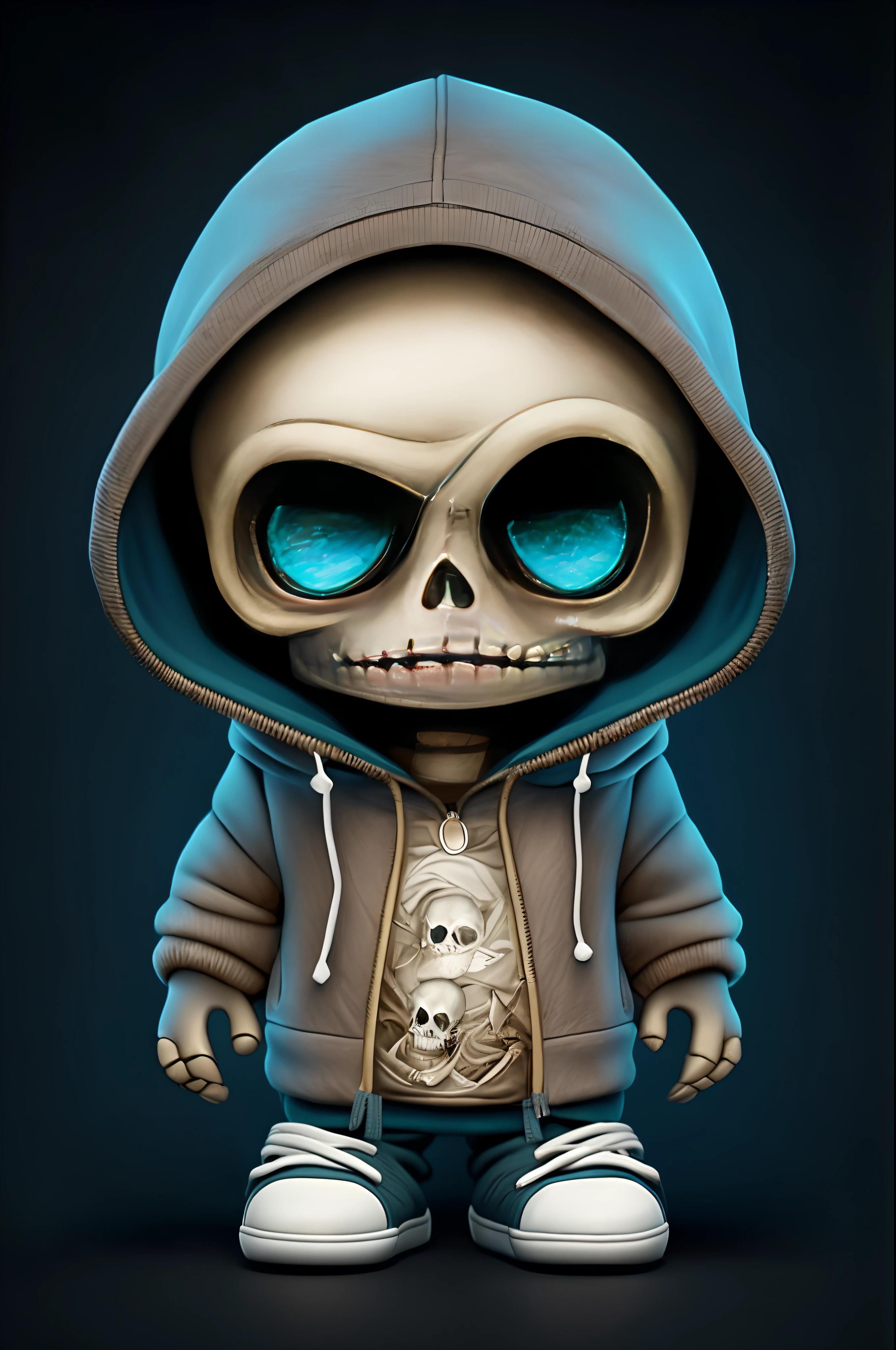 a cartoon skeleton wearing a hoodie and sneakers, cute skeleton, cute detailed digital art, hooded skull, cute digital art, cute 3 d render, cute detailed artwork, [ trending on cgsociety ]!!, dark but detailed digital art, highly detailed cgsociety, lowbrow art style, very coherent. high detail, cute artwork, detailed digital 3d art, hd phone wallpaper