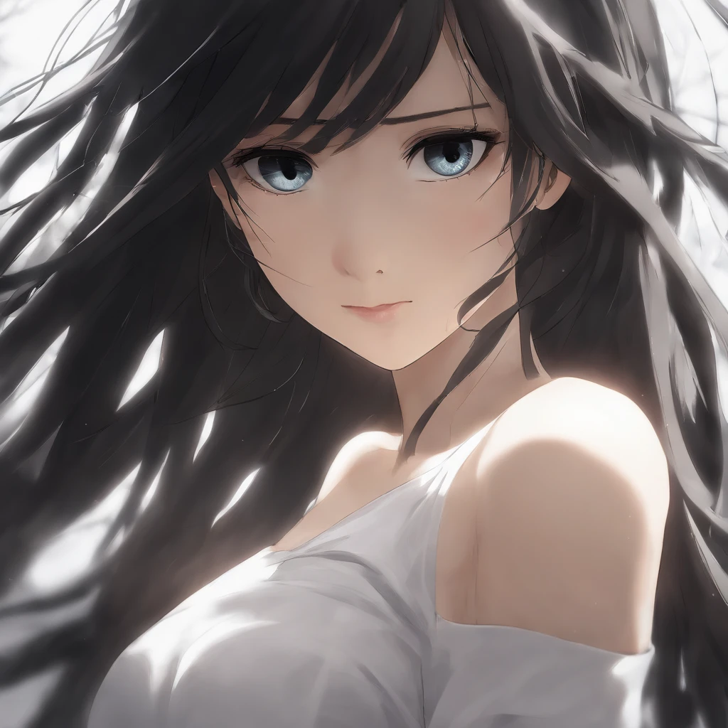 anime,(face),(beautiful detailed eyes), black hair,sliver eyes, masterpiece,looking at viewer, best_quality, white background,masterpiece,naked, arms behind back,