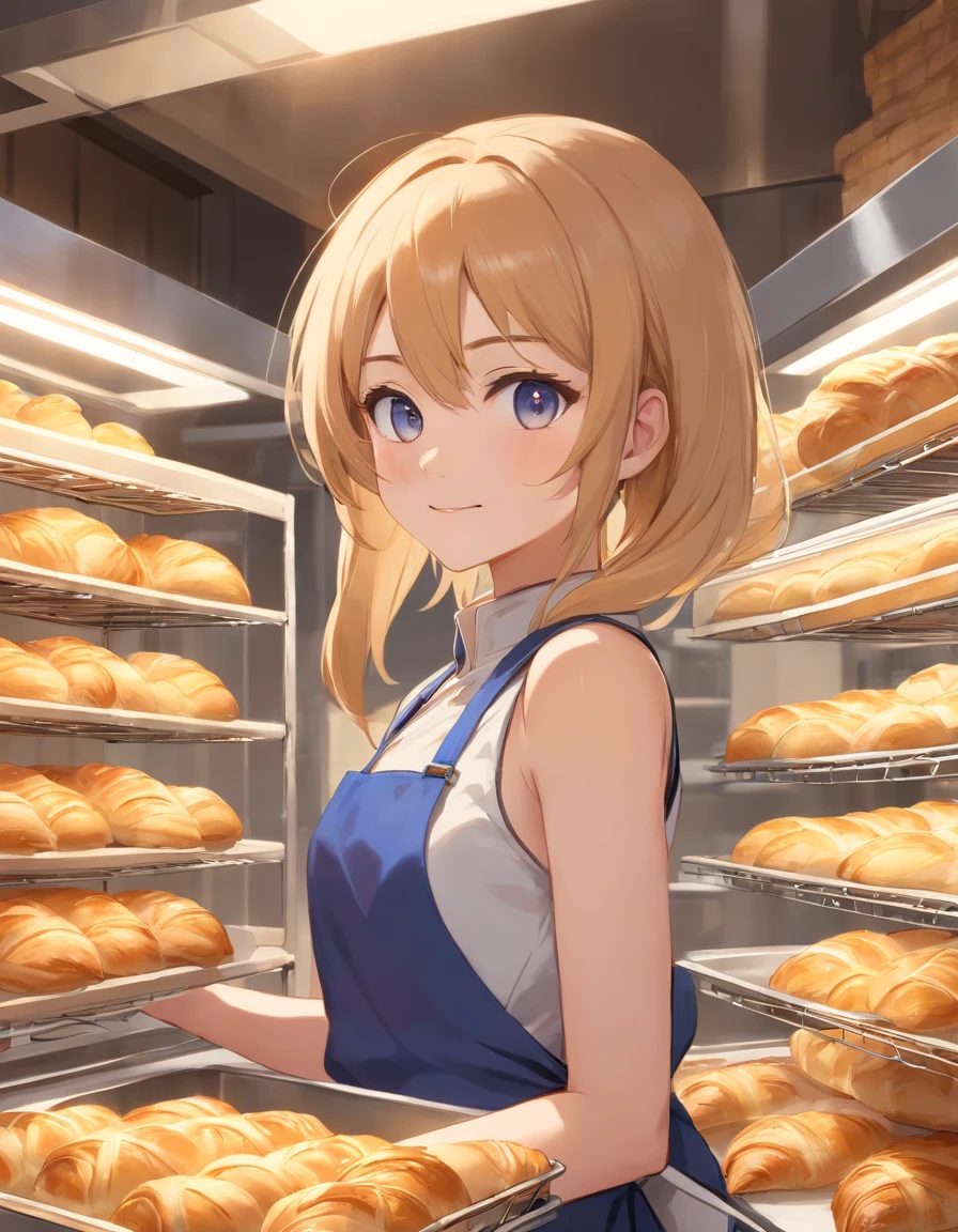 nekomimi,Baseball hat,Sleeveless Baseball Uniforms,A talented baker who meticulously forms the best dough for flaky pastries. The image is、Shows a well-equipped bakery with stainless steel countertops and a set of baking tools. baker, Young with a radiant smile々Shishi Woman, Roll out the dough with a wooden rolling pin, Show off her expertise. The aroma of baked food fills the air. In the background、Trays of golden croissants and delicately woven Danish pastries are chilled on racks. This photo is、Encapsulates the precision and skills required for the art of pastry making. photographed:Claire Ptak, A renowned pastry chef specializing in natural and seasonal ingredients