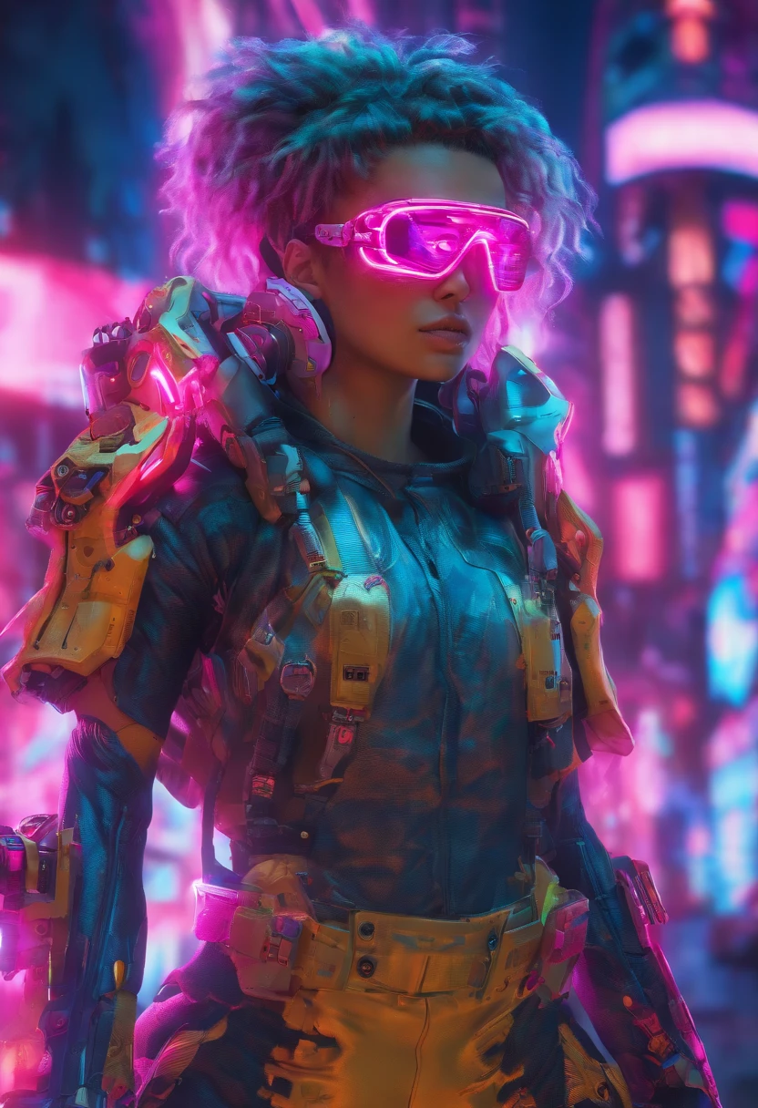 (Highly detailed: 1.2), (Canon EOS R6 Top Quality: 1.2), (8K: 1.0), (EMB-RRF-LOW: 1.0), (There is a lot of large black tattoo of an open cybernetic head in the center、Shows the interior, Detailed face, Wearing high-tech sunglasses with ultra-detailed eyes and holographic display 1.2), Sharp Focus (award - winning photo: 1.2), (Subsurface scatter: 1.2), (Subsurface scatter: 1.2). 1.1) (Beautiful ultra-detailed cyborg: 1.2), ( ultra-detailed hair: 1.2), (Great body: 1.2), (Full body: 1.2), (Dynamic posture :1.2), Neon glow, (detailed cybernetic eyes:1.1), close-up (hyper realisitic:1.2), RPG, Cyberpunk 2077 Style, Dramatic Lighting, (Highly detailed futuristic cityscape:1.2), (科幻小说: 1.2). 1.2), professional portrait photo, WLOP Gregg Rutkowski Jeffrey Simpson Alphonse Mucha、pink there