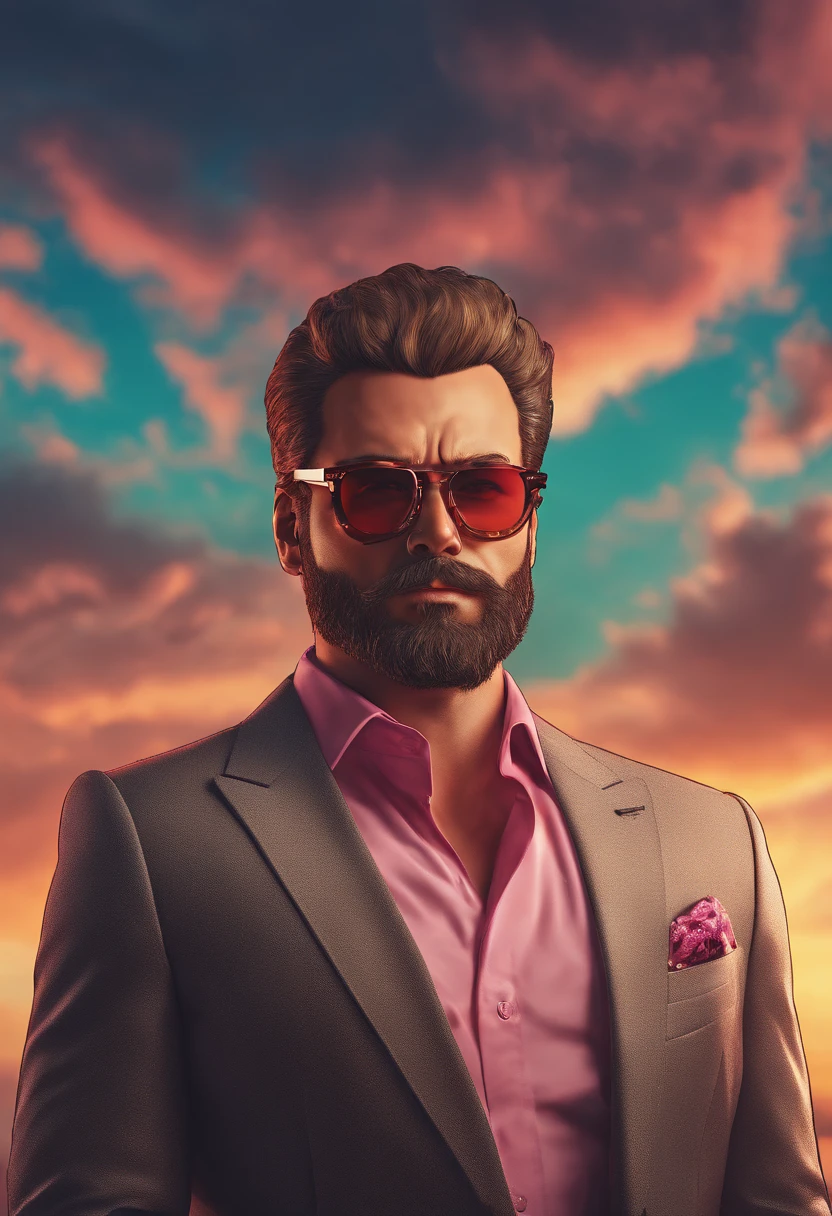 rich man, with glasses and suit, bearded, with intriguing features, full body. 8k, uhd, harsh low light, high quality, sharp focus, fujifilm xt, (cinematic: 1.4), slate gray atmosphere, hyperdetailed, soft tones, insane detail, low contrast, stormy sky, epic sky, volumetric lighting, elegant diffused lighting