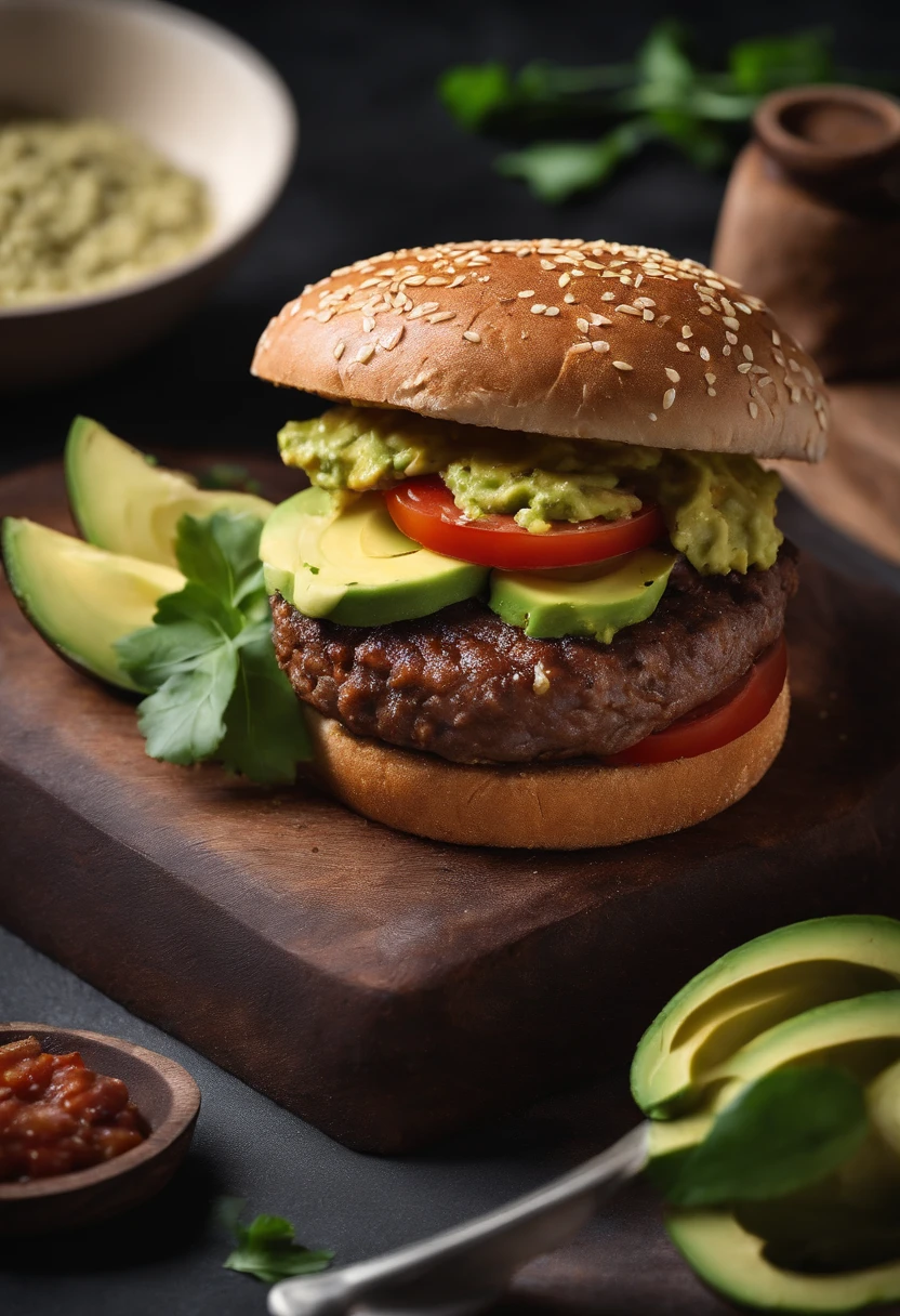 Lean Beef Burger with Avocado with Whole Grainmeal Bread.