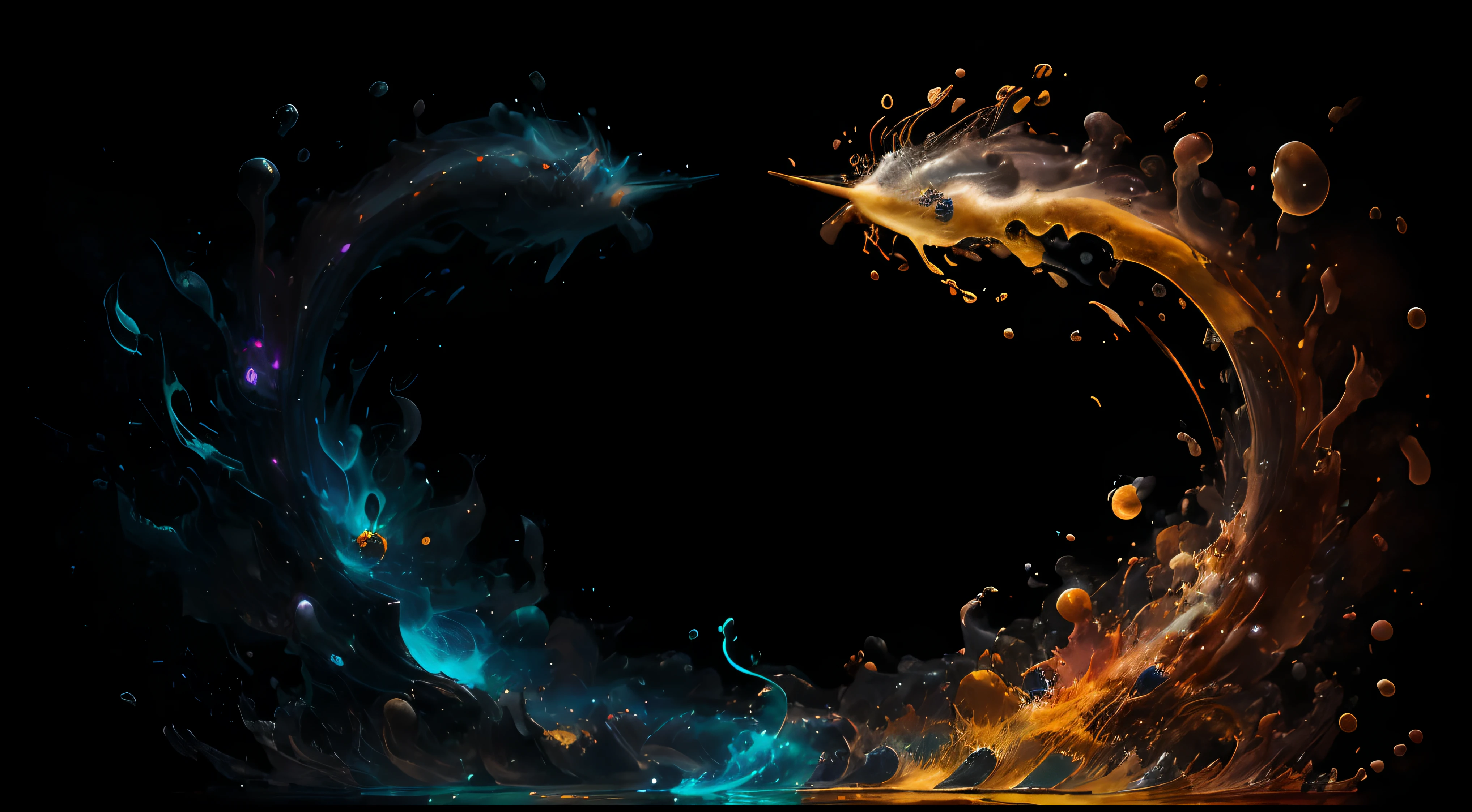 Obra de Arte abstracto en movimiento.Arte de Alberto Severo. Un primer plano de chorros y corrientes de metales preciosos fundidos que chocan entre si y forman , inmensas cantdades de gotas y chorros metalicos de oro, plata, cobre mercurio, que burbujean ,explotan ,remolinean y fluyen y ocupan todo el espacio, nubes de fluidos de colores metalicos dorados, plateados, cobrizos brillantes y tornasolados,burbujas tornasoladas, ,remolinos de gotas tornasoladas que giran y escapan.Crea una fascinante obra de arte abstracta con un enfoque en la fluidez y el movimiento. Utilice una paleta de colores rica y diversa, Blend tones seamlessly to evoke a sense of continuous movement, Background of psychedelic fuids in motion. Arte de los fluidos en movimiento