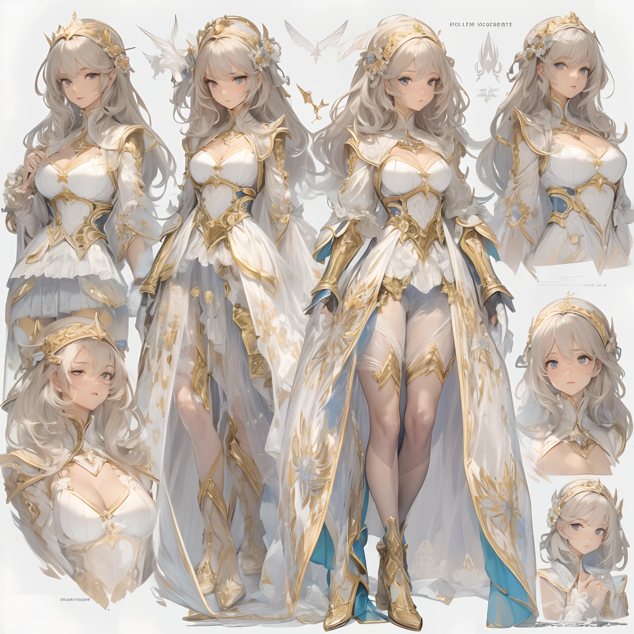 ((Masterpiece, Highest quality)), Detailed face, CharacterDesignSheet, full bodyesbian, Full of details, Multiple poses and expressions, Highly detailed, Depth, Many parts,white backgrounid,National style,Beautiful paladin girl,estilo fantasia,Holding a shield,mirrors,Extremely beautiful,Irridescent color,High Balance, Natural light, Lace,lacepantyhose,starrysky,Star decoration