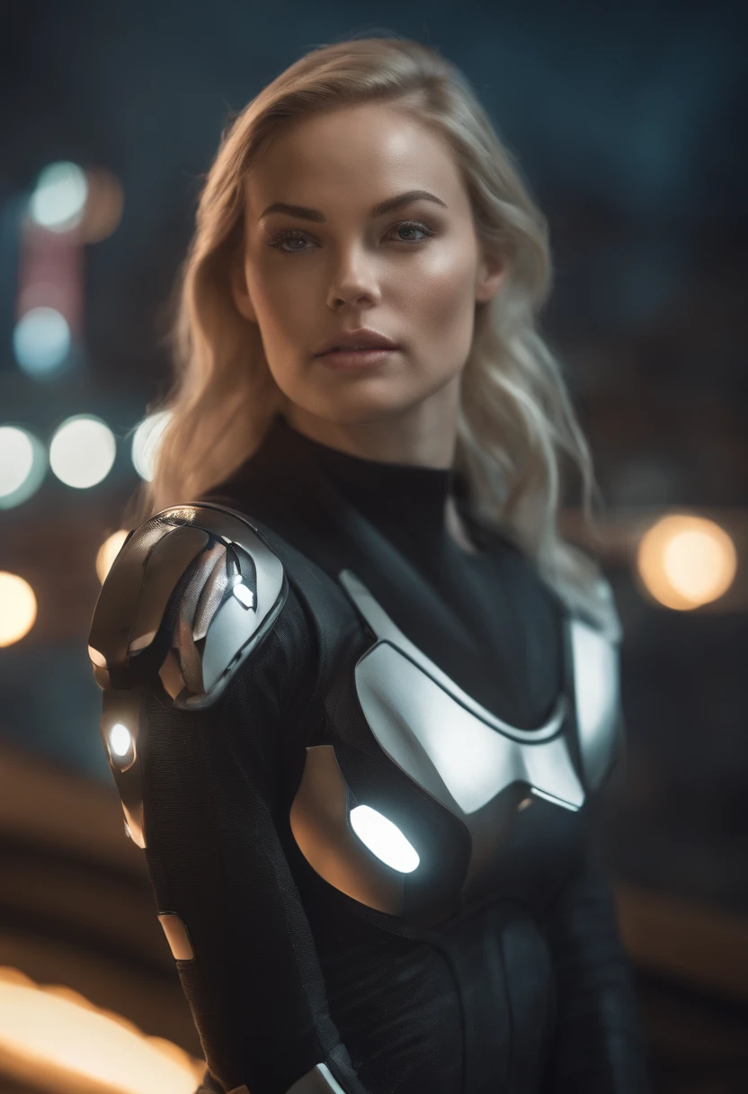gorgeous woman with extra long wavy blonde hair, detailed alluring eyes, long sexy legs, wearing tiny shorts, t-shirt, ((detailed facial features)), (finely detailed skin), pale skin, realistic skin texture, extreme skin details, (pores:0.1), in the background beautiful futuristic cyberpunk city, best quality masterpiece, photorealistic, hyperrealistic, detailed, 8k, HDR, (Soft color: 1.2), shallow depth of field, broad light, high contrast, backlighting, bloom, light sparkles, chromatic aberration, sharp focus, RAW color photo