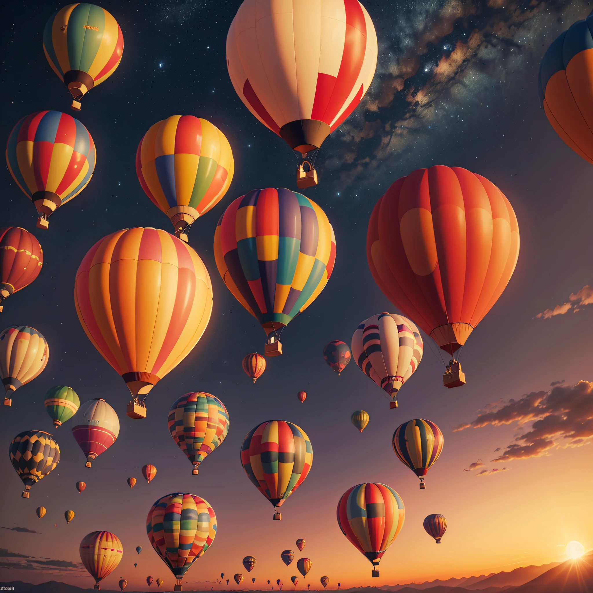 Hot Air Balloons at Dawn: Colorful hot air balloons floating against the backdrop of a dawn-lit sky.