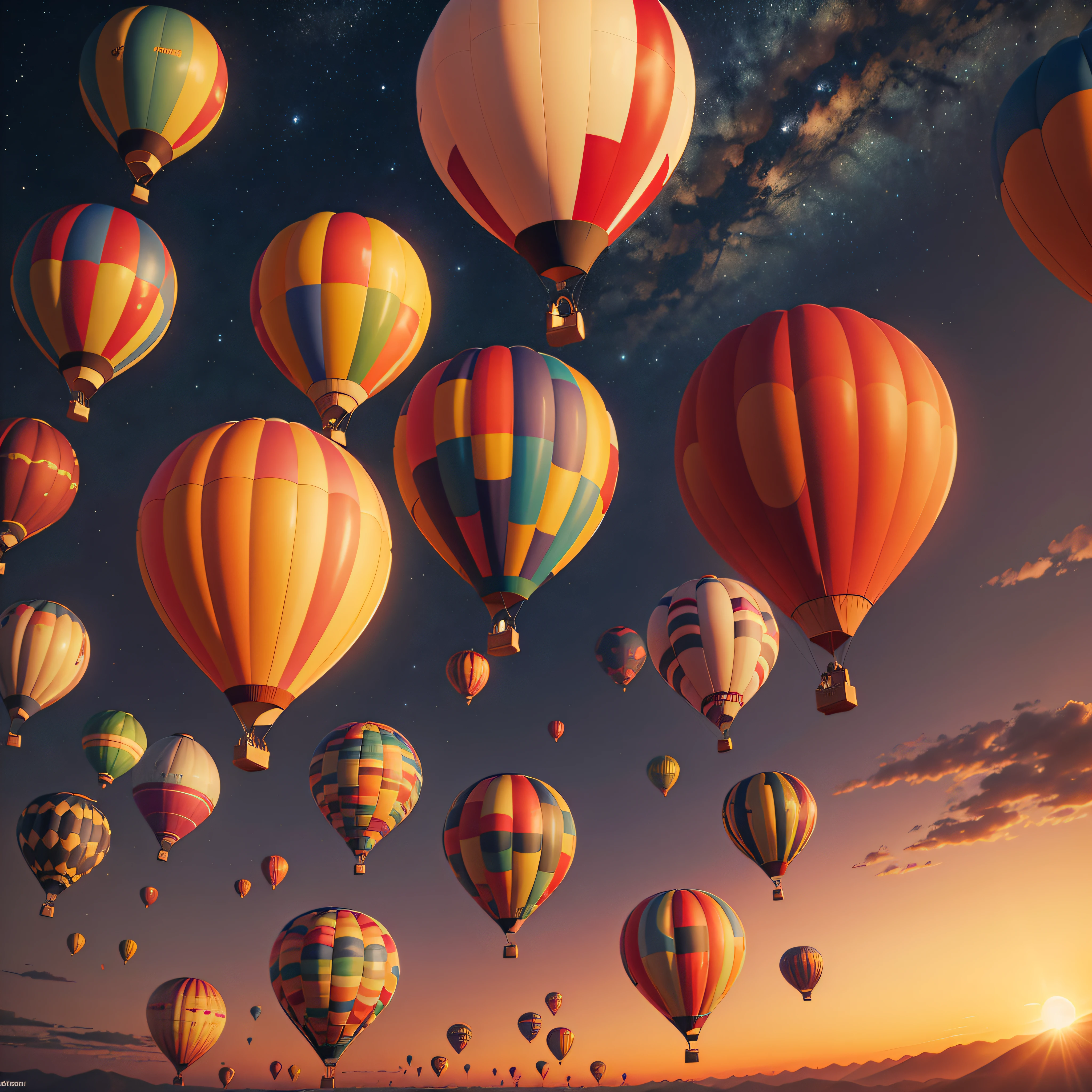 Hot Air Balloons at Dawn: Colorful hot air balloons floating against the backdrop of a dawn-lit sky.