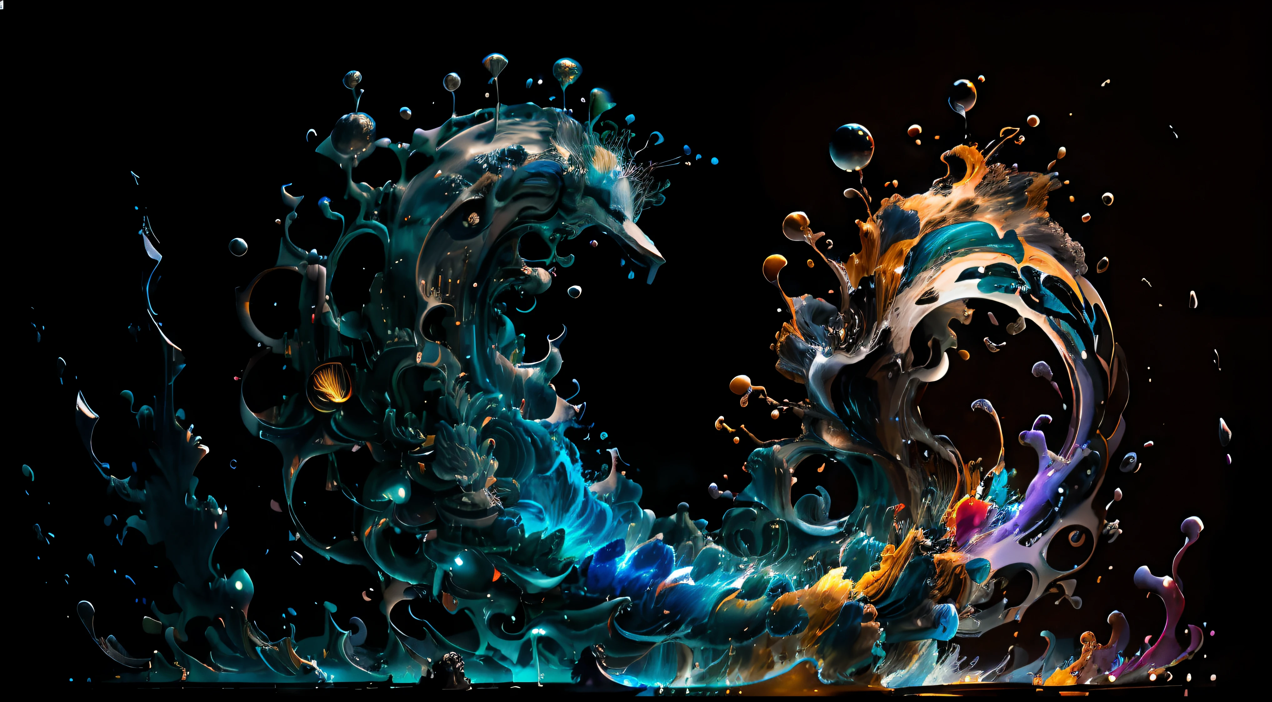 Obra de Arte abstracto en movimiento.Arte de Alberto Severo. Un primer plano de chorros y corrientes de metales preciosos fundidos que chocan entre si y forman , inmensas cantdades de gotas y chorros metalicos de oro, plata, cobre mercurio, que burbujean ,explotan ,remolinean y fluyen y ocupan todo el espacio, nubes de fluidos de colores metalicos dorados, plateados, cobrizos brillantes y tornasolados,burbujas tornasoladas, ,remolinos de gotas tornasoladas que giran y escapan.Crea una fascinante obra de arte abstracta con un enfoque en la fluidez y el movimiento. Utilice una paleta de colores rica y diversa, Blend tones seamlessly to evoke a sense of continuous movement, Background of psychedelic fuids in motion. Arte de los fluidos en movimiento