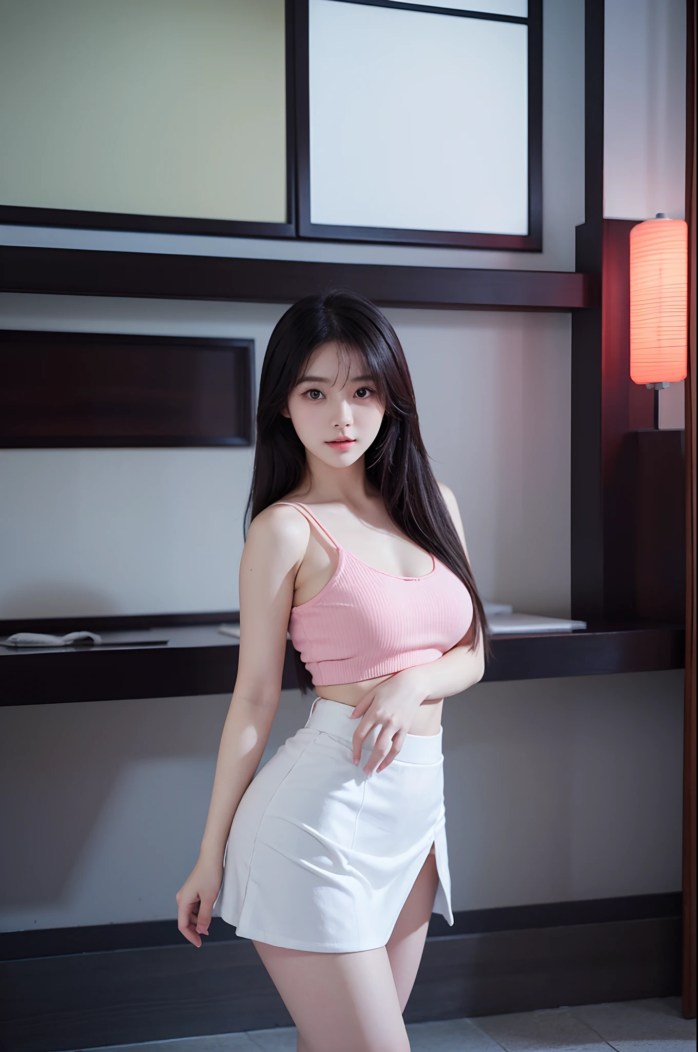 there is a woman in a short skirt posing for a picture, attractive pose, reluvy5213, gorgeous chinese model, thicc, shikamimi, korean girl, young pretty gravure idol, sakimichan, shot with sigma f / 4. 2, shot with sigma f/ 4.2, side pose, cute elegant pose