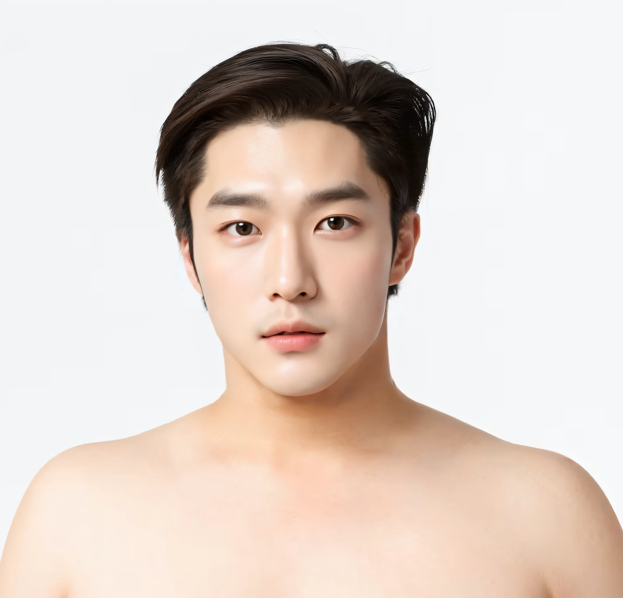 Korean Men, Very handsome face, Korean male celebrities, (Photo Photorealistic:1.4),(Masterpiece, 4k, Best Quality, The ultra-detailliert),studio shoot,pictorial,photography,photorealistic eyes, Ultra-detailed face, Detailed lips, Normal hands, Glossy Lips, Glossy face, Simple background