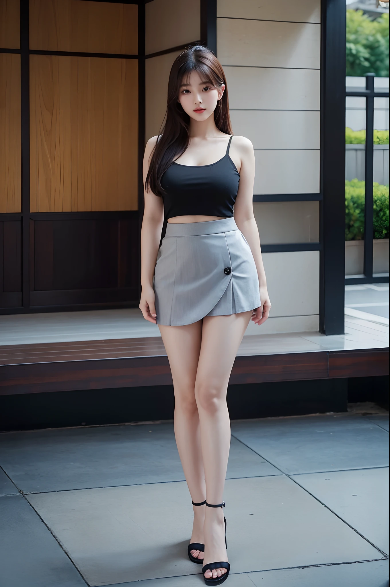 there is a woman in a short skirt posing for a picture, attractive pose, reluvy5213, gorgeous chinese model, thicc, shikamimi, korean girl, young pretty gravure idol, sakimichan, shot with sigma f / 4. 2, shot with sigma f/ 4.2, side pose, cute elegant pose