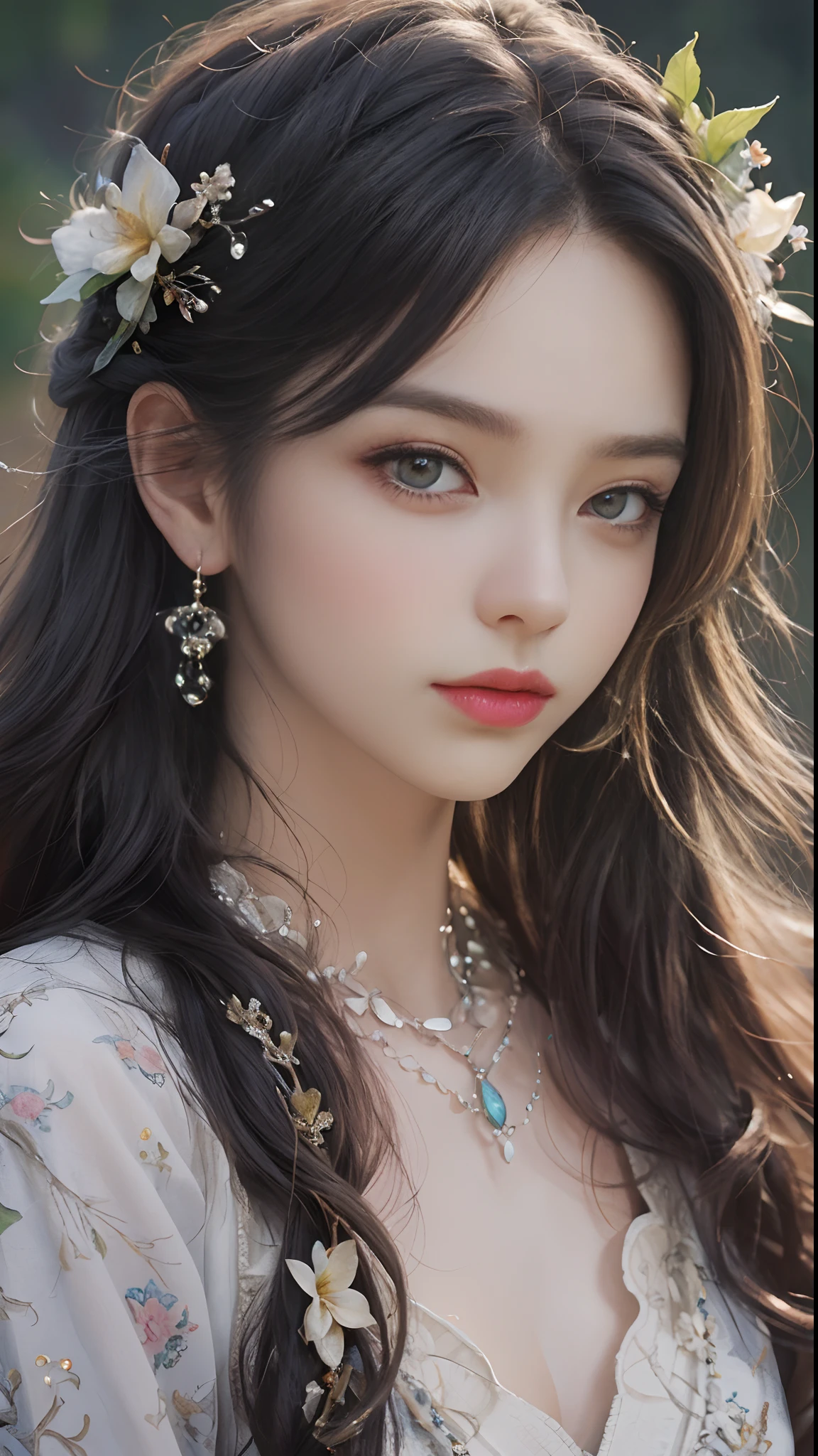 1 miniature Beautiful beautiful woman - Yuan Sayuki, ((top quality, 8K, Masterpiece:1.retty woman, 1 woman, huge breasts:1.3, a slim body:1.1, lush GINGER long hair with 2 buns, (shower, wet body, wet clothes:1.1), very detailed face, detailed lips, detailed eyes, double eyelids, Detailed blue eyes, чрезвычайно Detailed Outstanding Blue Eyes, long GINGER wet hair, GINGER wet hair, Detailed Outstanding Blue Eyes, innocent look at the viewer, very wet wavy white hair, Detailed Outstanding Blue Eyes, huge cross earrings, Outdoors, badges behind, gothic maid uniform, sexy maid dress, bare chest, huge chest tattoo, detailed huge catholic cross earrings, chest tattoo, Outside, wear a silver cross (Detailed cross shape), reality mode, wet breasts, black necklace, human crowd behind, black latex gloves, hair of white snowy colour, night time, red neon lights, demonic nun, nimbus (golden lighting ring above her head), angel, snowy weather, sexy pose, white lingerie, black maid dress, detailed flower wreath made of different colours, open chest