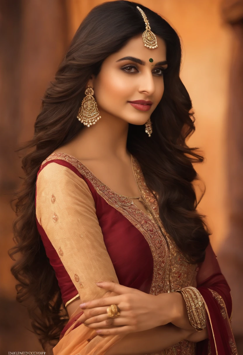 Beautiful ,23 years young girl,confident looking,8k,realistic,dark brown hair,fair skin, indian,long hair,clear facial features,clapping hands,saying namaste,wearing kurta and dupatta