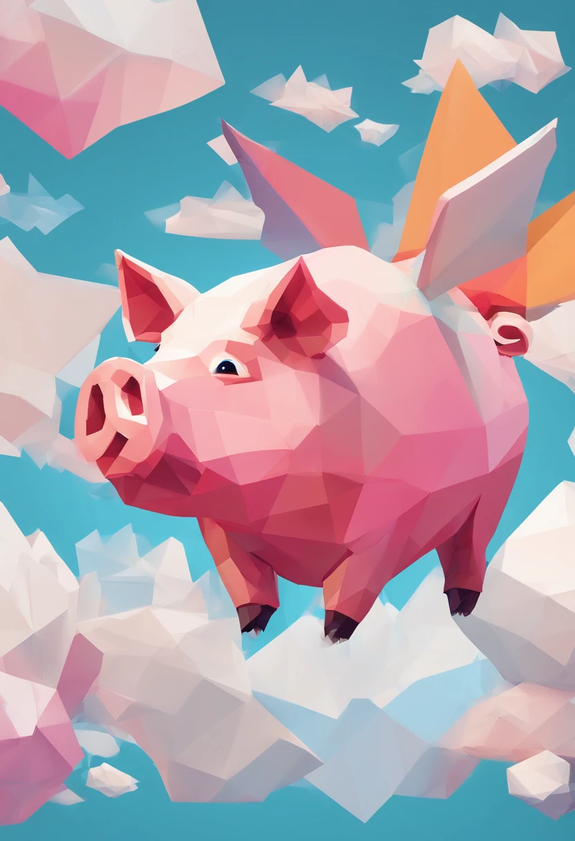 A pig flies in the sky,pigs ,clouds,Brilliant colors,Colorful,Wings,Young and energetic,Flying ham,Flying pigs ,Look up,Master composition,hyper HD, Masterpiece, Super detail, High details, High quality, Award-Awarded, Best quality, A high resolution, 8K