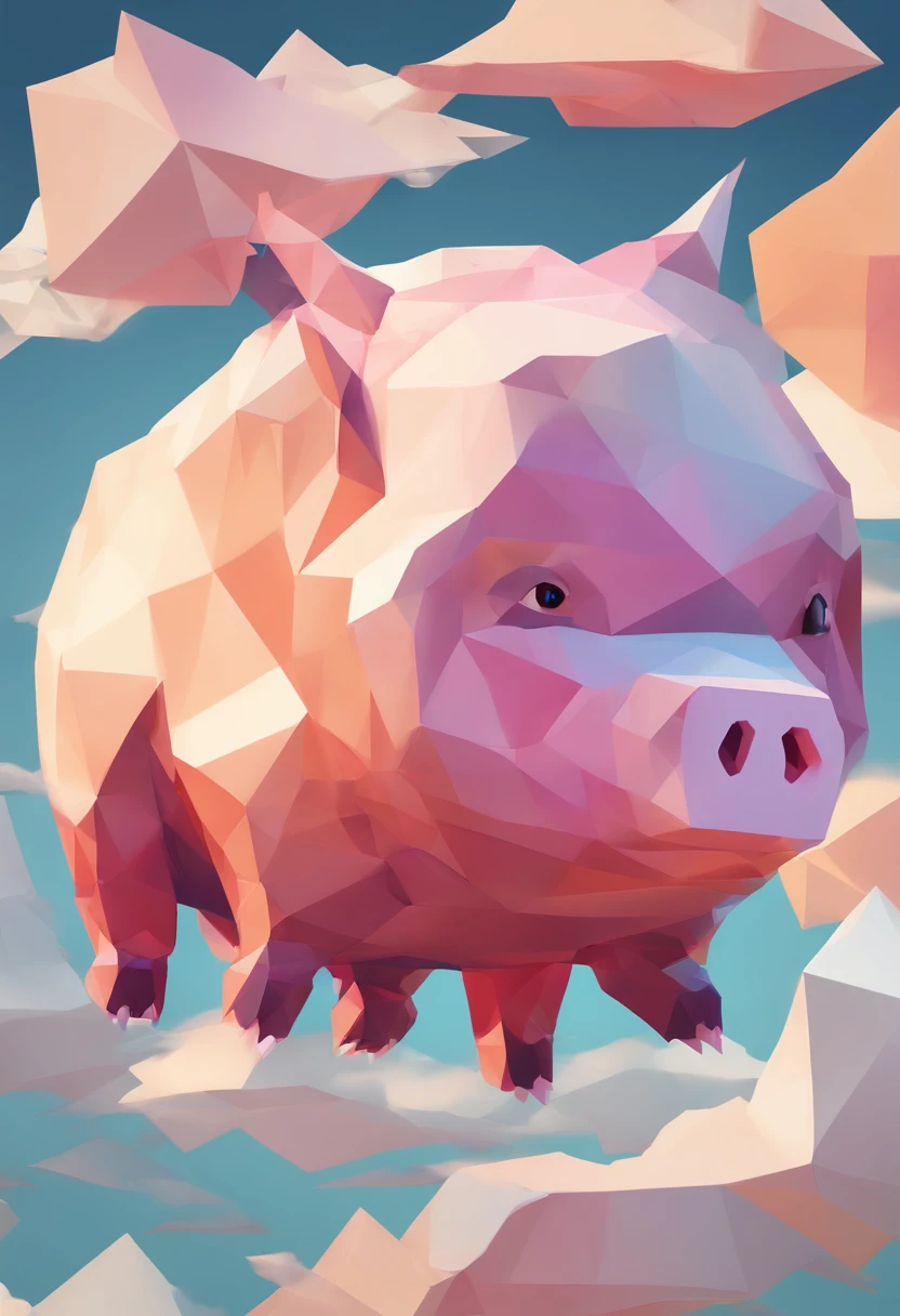 A pig flies in the sky,pigs ,clouds,Brilliant colors,Colorful,Wings,Young and energetic,Flying ham,Flying pigs ,Look up,Master composition,hyper HD, Masterpiece, Super detail, High details, High quality, Award-Awarded, Best quality, A high resolution, 8K
