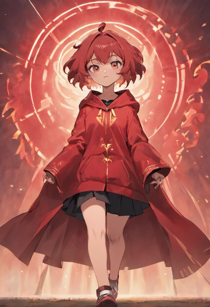 rakuten,((Wearing a red cloak)),cat ear,baseball field,teens girl,Holding a bat,brownish colors,short-hair