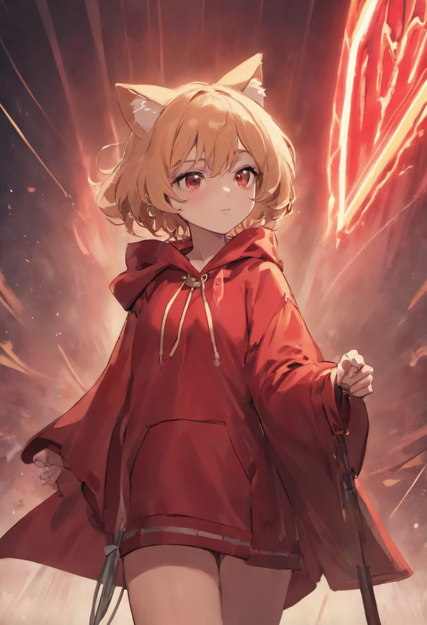 rakuten,((Wearing a red cloak)),cat ear,baseball field,s girl,Holding a bat,brownish colors,short-hair