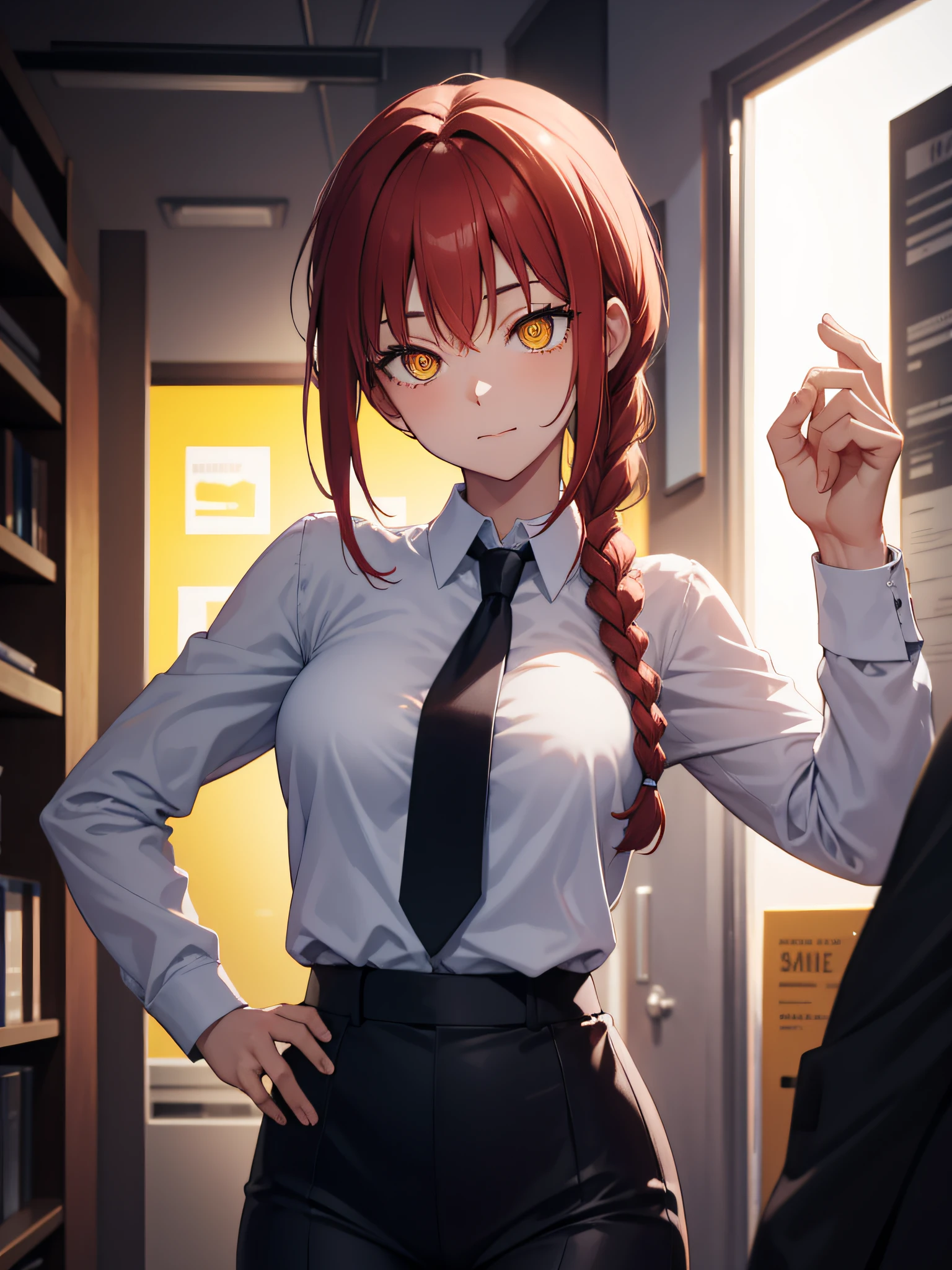 anime girl with red hair and tie posing for a picture, smooth anime cg art, fine details. girls frontline, seductive anime girl, from girls frontline, anime moe artstyle, photorealistic anime girl render, rin, makoto shinka, girls frontline cg, asuka suit under clothes!, dramatic smirk pose, hyperrealistic schoolgirl, render of april