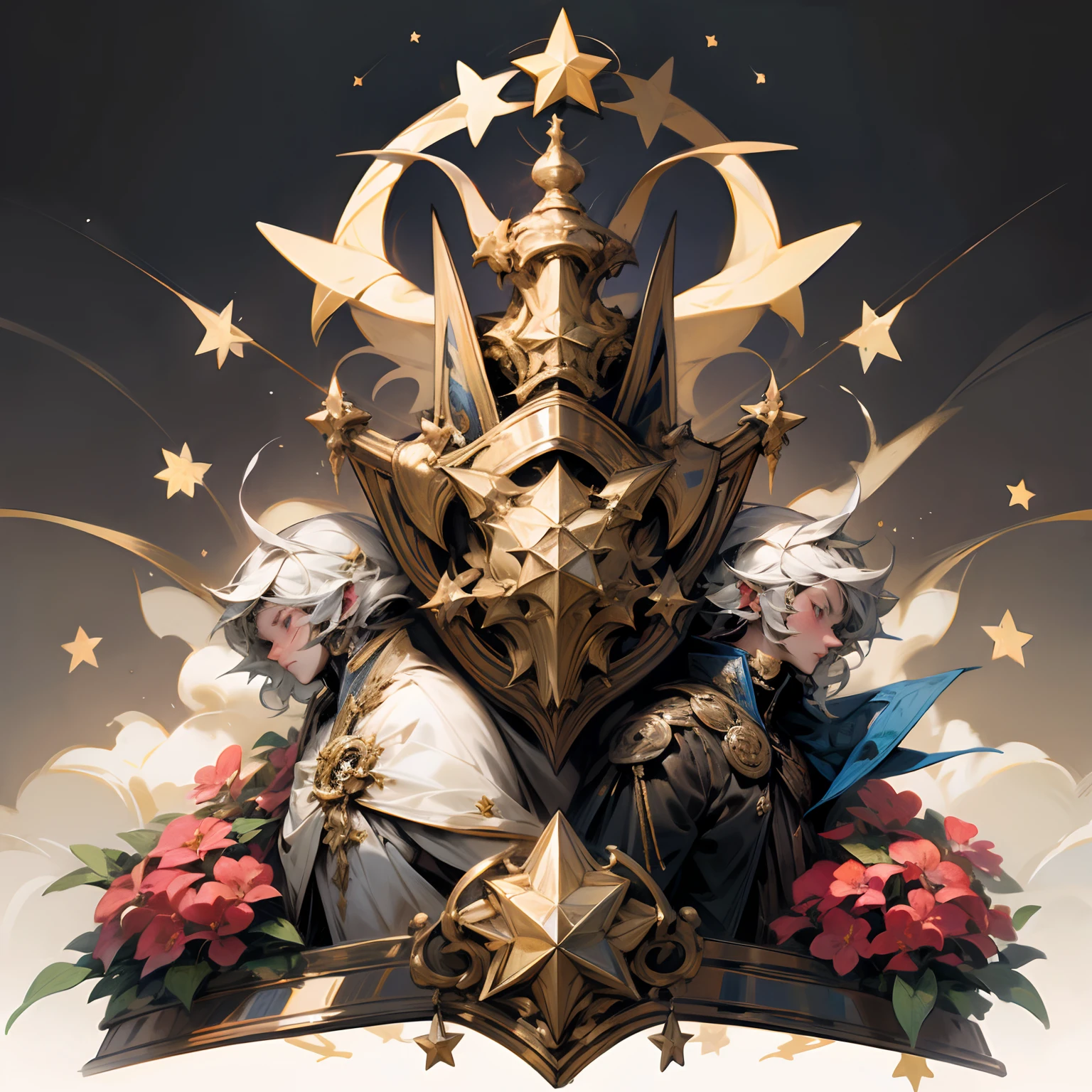 Coat of arms, magic star, knight, flowers,
