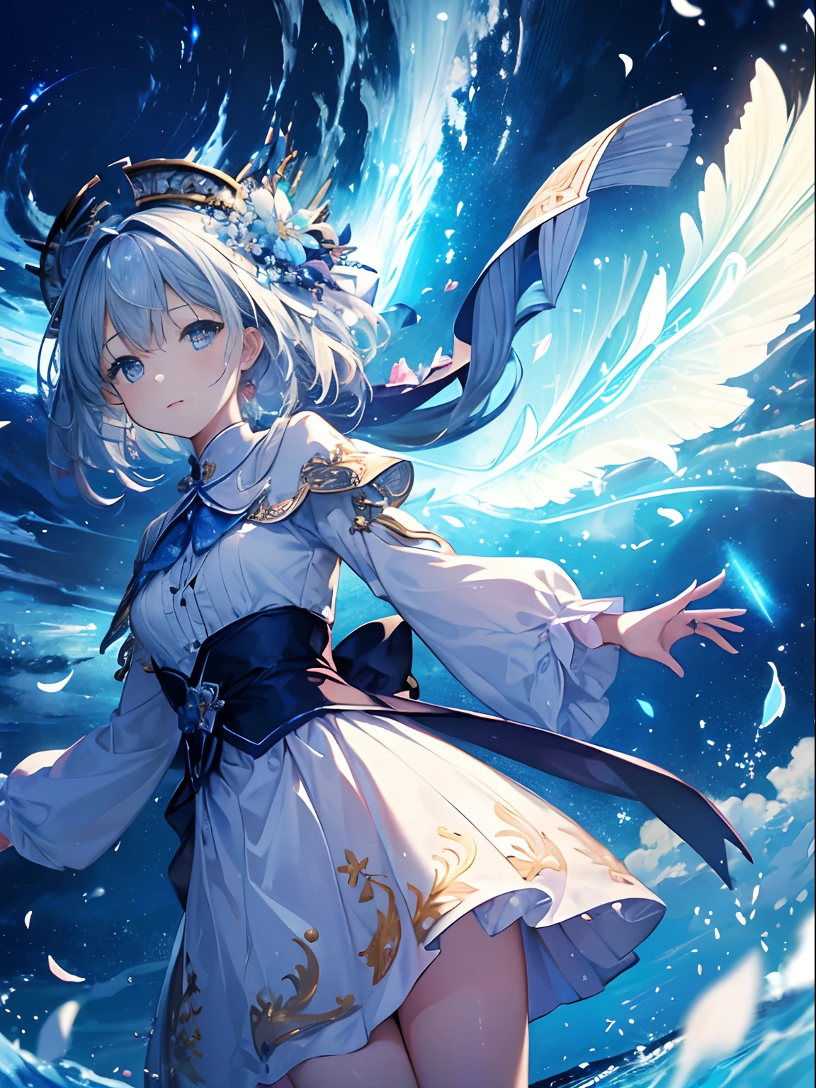 (((masterpiece)))、(((top-quality)))、((ultra-detailliert))、The Spirit of the Coming Earth、Wind Spirit、Wearing flowers that invite dreams、Running under the blue sky、stormy、
(Spring storms)