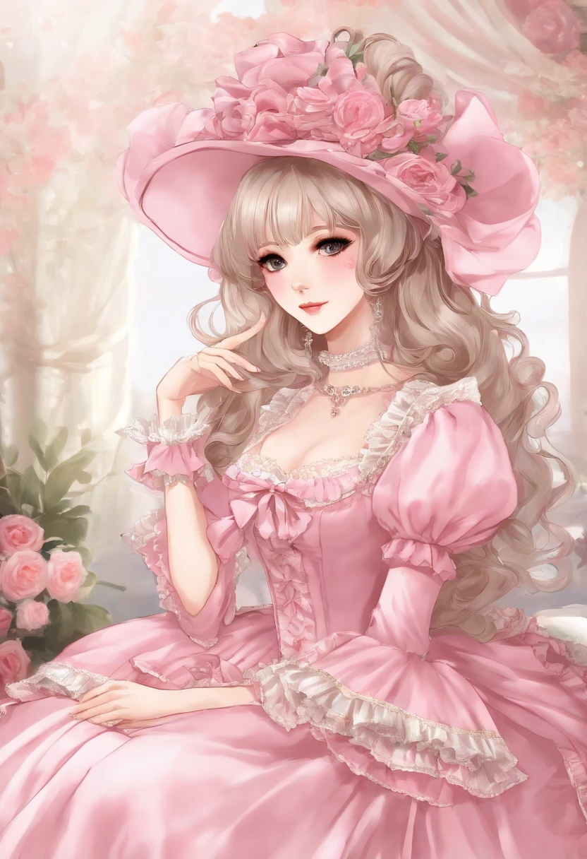 Arafe in a pink and black dress and hat, Takanobu Fujiwara(Takanobu Fujiwara)Digital rendering inspired by, pixiv, rococo, Victoria Gothic Lolita Fashion, Lolita Style, Rococo Queen (Rococo Queen) (Rococo Queen (Rococo Queen)), gothic maiden anime girl, rococo dress, anime girl in a maid costume, lolita fashion, Catboy's cosplay! Maid! one-piece