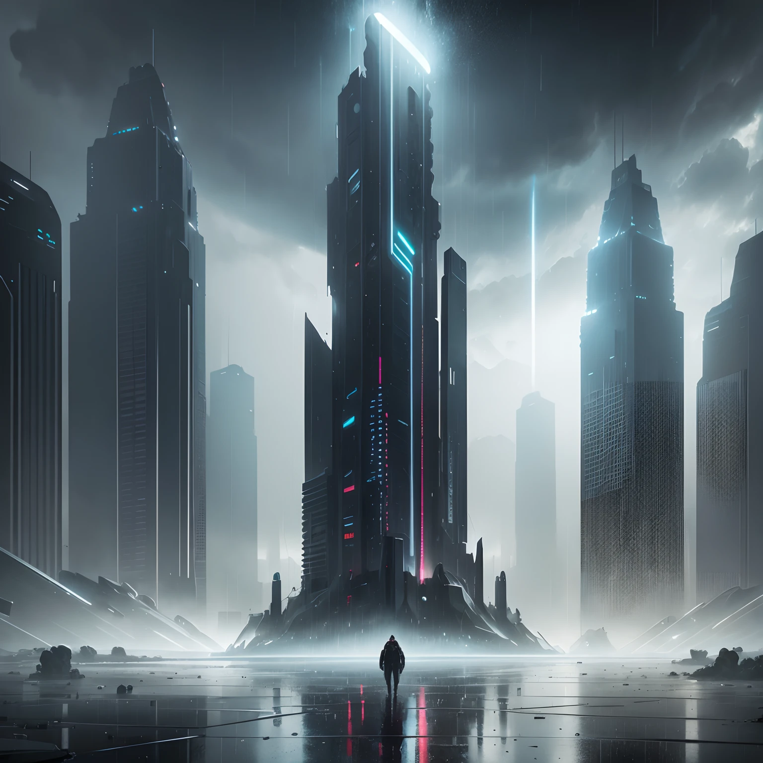 Heavy raining in a other futuristic planet, a concept art, hyper realistic, 8k