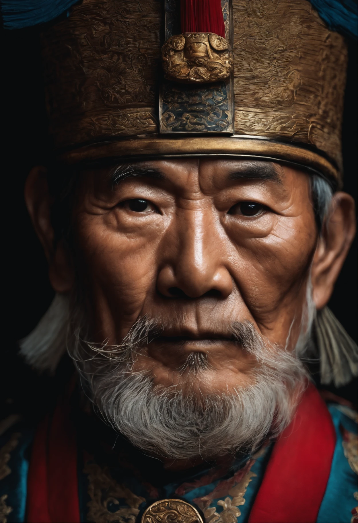 Old Chinese warrior face portrait