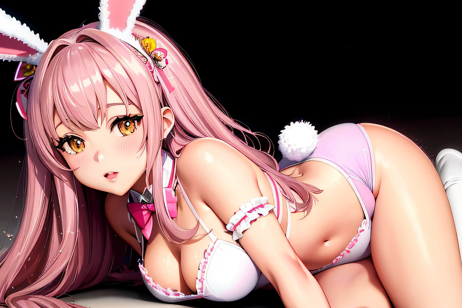 Rabbit eared anime girl lying on the floor with her legs crossed, ultrarealistic sweet bunny girl, Bunny Girl, Seductive Anime Girl, 3d anime girl, Trending on CGSTATION, render of a cute 3d anime girl, Smooth Anime CG Art, photorealistic anime girl render, 3 d anime realistic, trending at cgstation, beautiful alluring anime teen