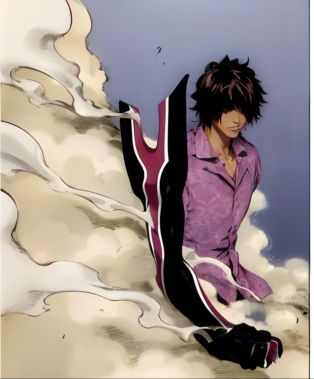 (masutepiece, Best Quality:1.2), Cowboy Shot, Solo, Male Focus, 1boy, Chad,slight smile, Looking at Viewer, Black hair, Brown eyes, Komono, Pink shirt